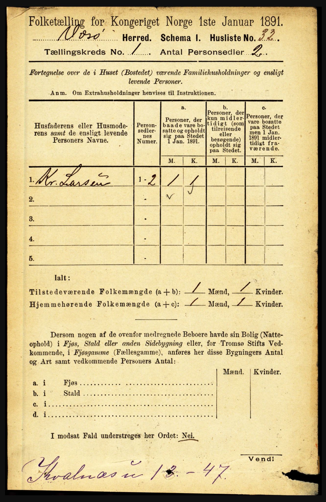 RA, 1891 census for 1857 Værøy, 1891, p. 44