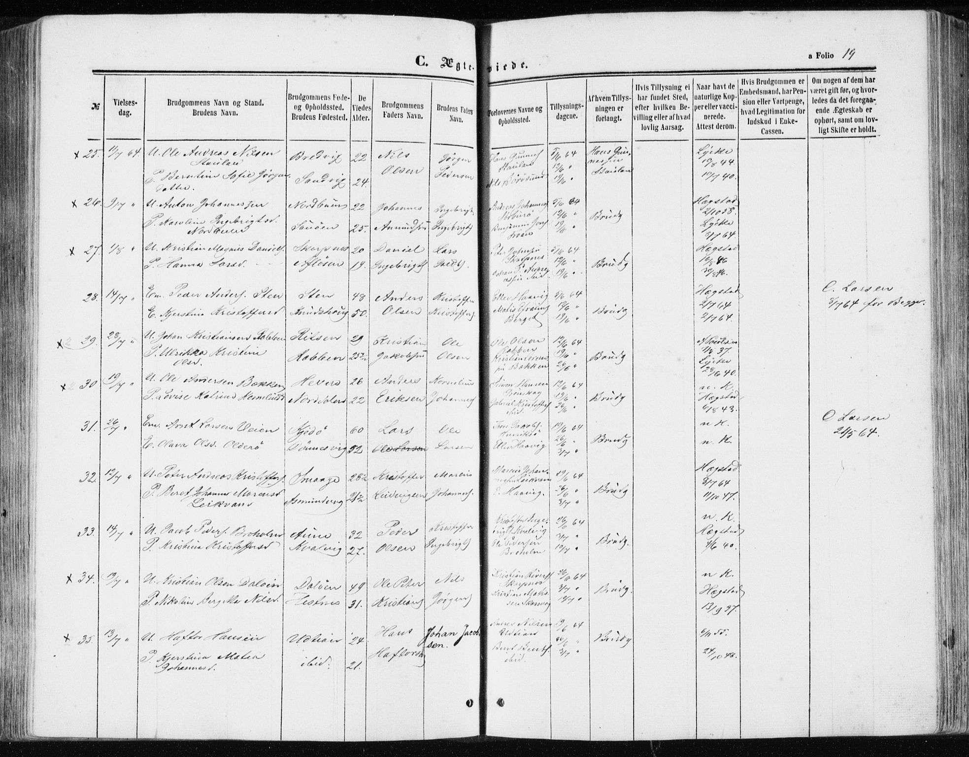 Ministerialprotokoller, klokkerbøker og fødselsregistre - Sør-Trøndelag, AV/SAT-A-1456/634/L0531: Parish register (official) no. 634A07, 1861-1870, p. 19