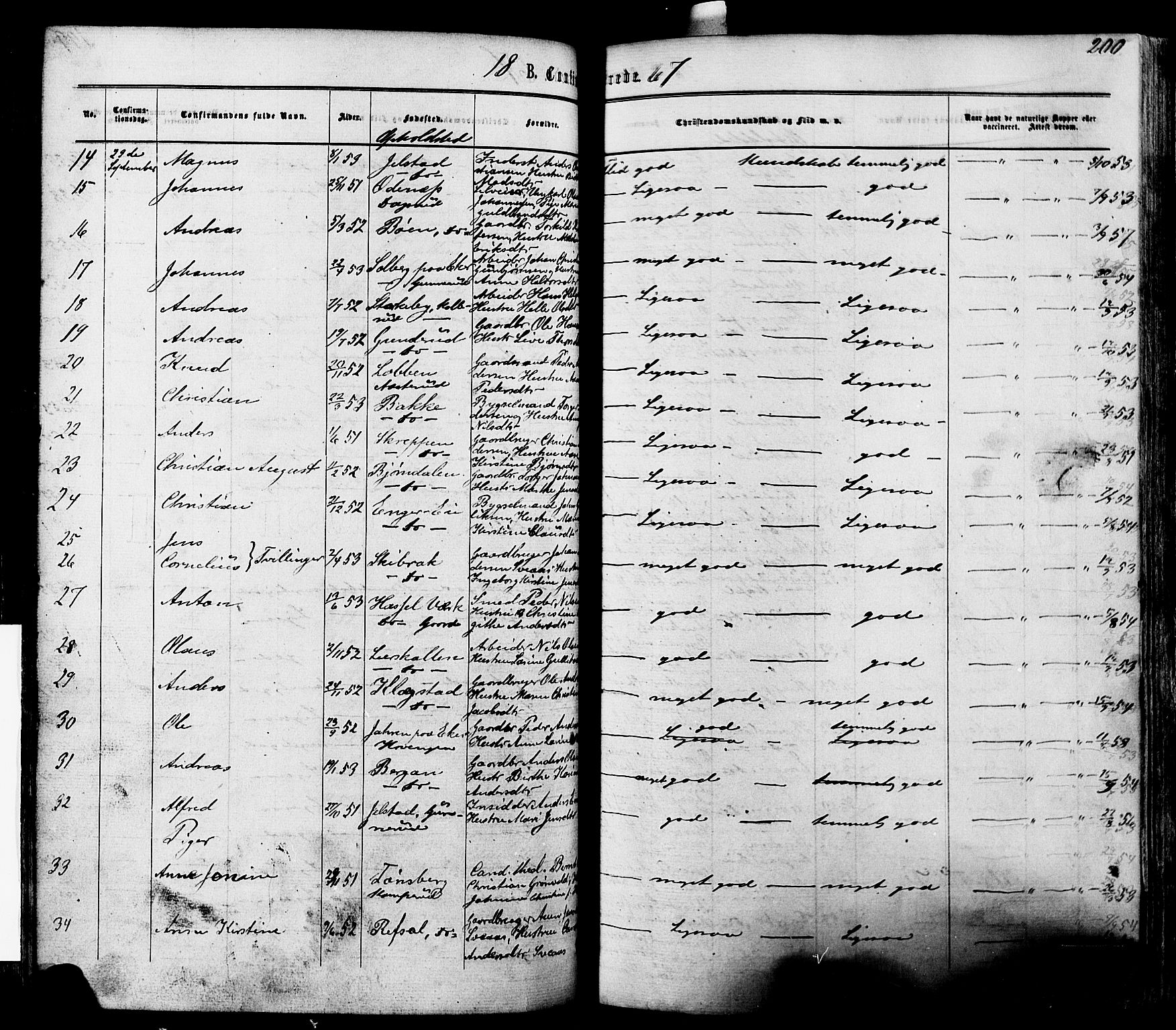 Modum kirkebøker, AV/SAKO-A-234/F/Fa/L0010: Parish register (official) no. 10, 1865-1876, p. 200