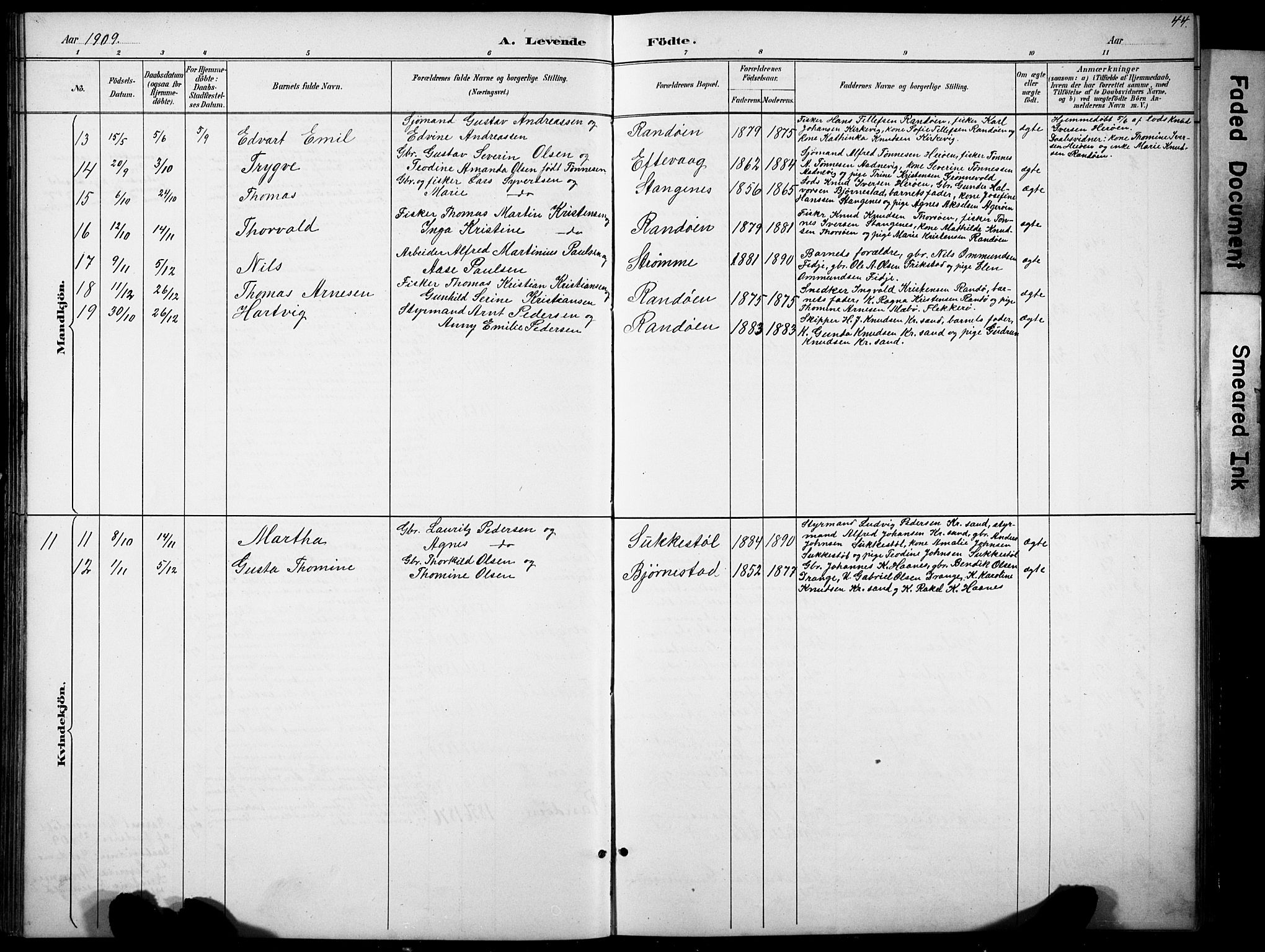 Oddernes sokneprestkontor, AV/SAK-1111-0033/F/Fb/Fbb/L0002: Parish register (copy) no. B 2, 1889-1933, p. 44