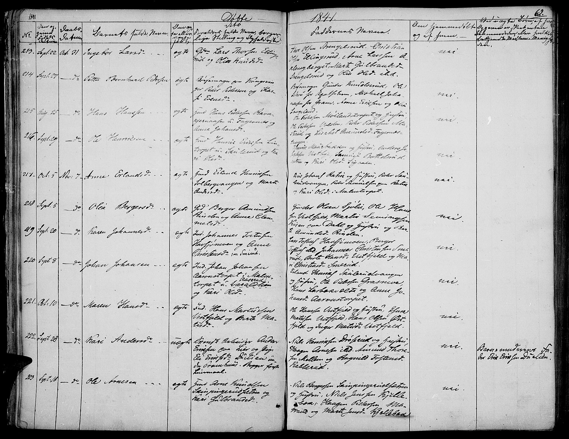 Vinger prestekontor, AV/SAH-PREST-024/H/Ha/Haa/L0008: Parish register (official) no. 8, 1839-1847, p. 62