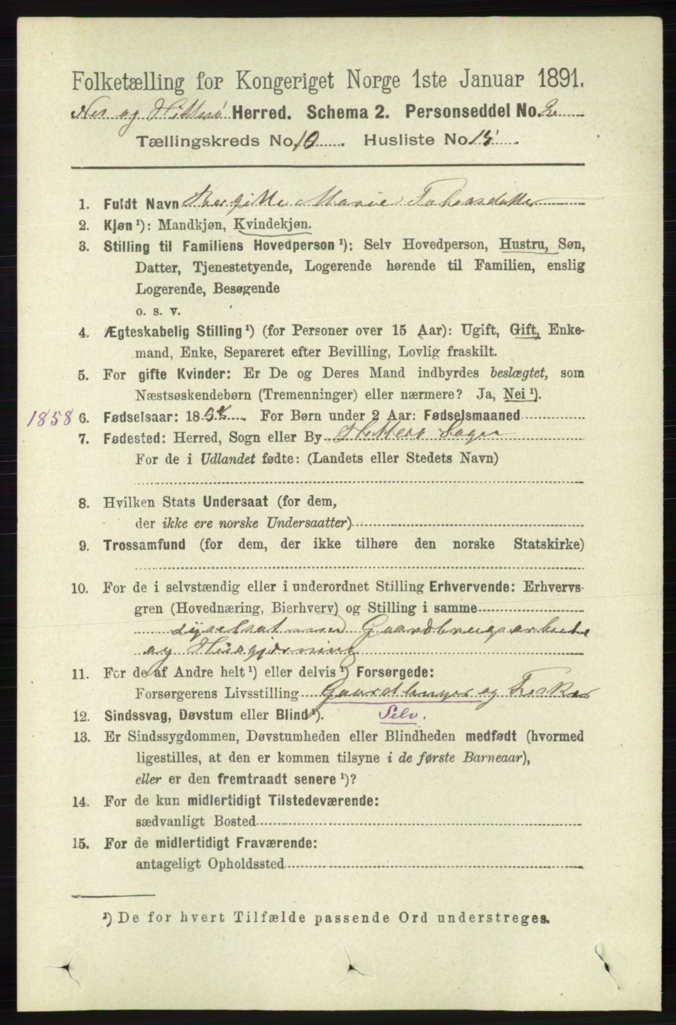 RA, 1891 census for 1043 Hidra og Nes, 1891, p. 4210