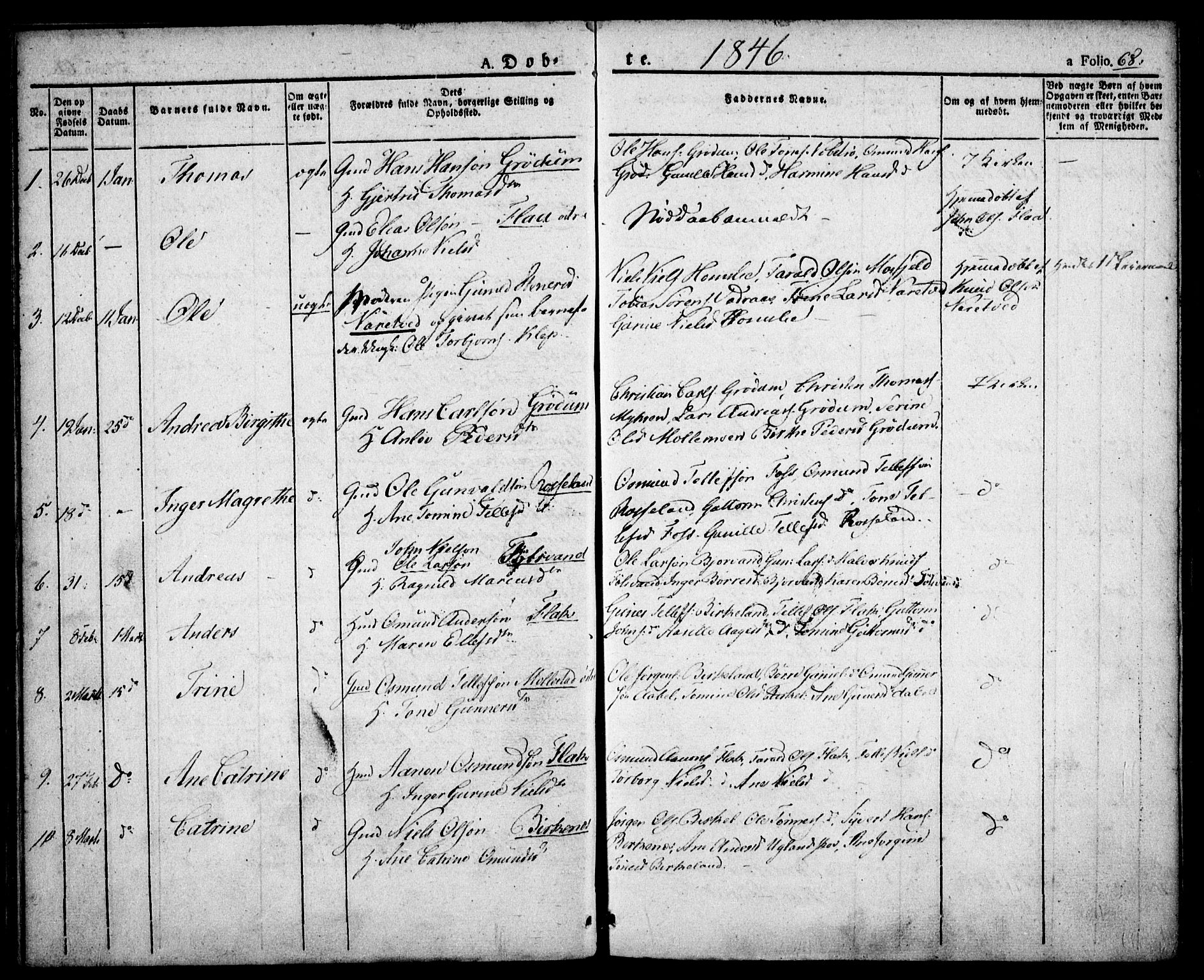 Birkenes sokneprestkontor, AV/SAK-1111-0004/F/Fa/L0001: Parish register (official) no. A 1, 1829-1849, p. 68