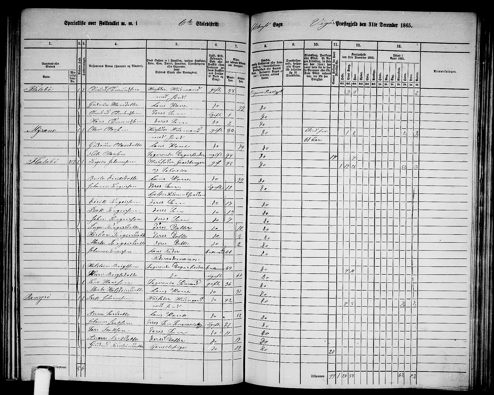 RA, 1865 census for Vikør, 1865, p. 96