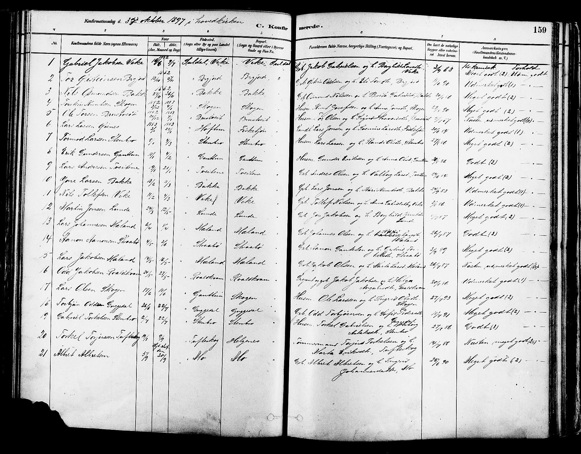 Suldal sokneprestkontor, AV/SAST-A-101845/01/IV/L0011: Parish register (official) no. A 11, 1878-1900, p. 159