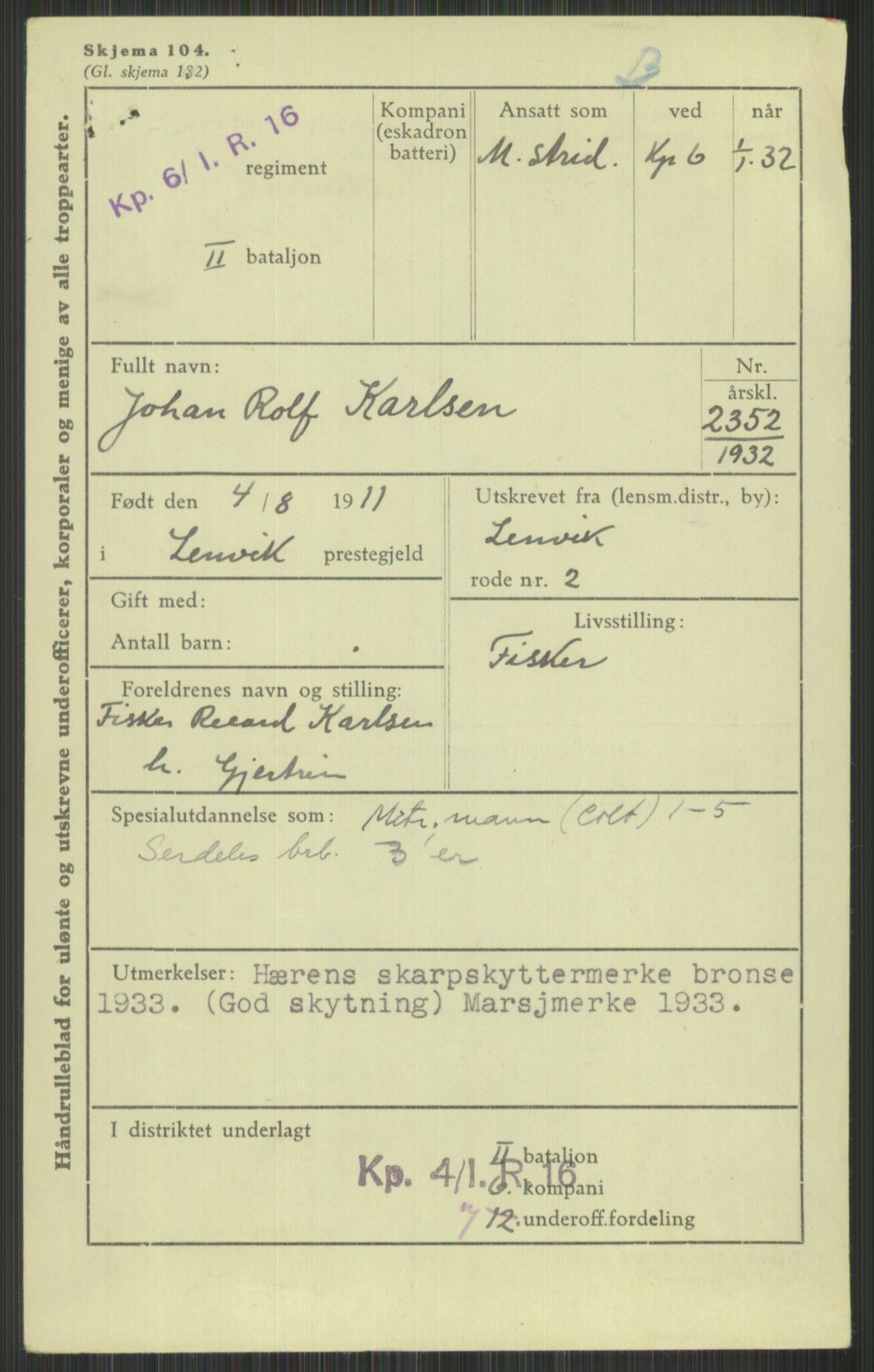 Forsvaret, Troms infanteriregiment nr. 16, AV/RA-RAFA-3146/P/Pa/L0016: Rulleblad for regimentets menige mannskaper, årsklasse 1932, 1932, p. 803