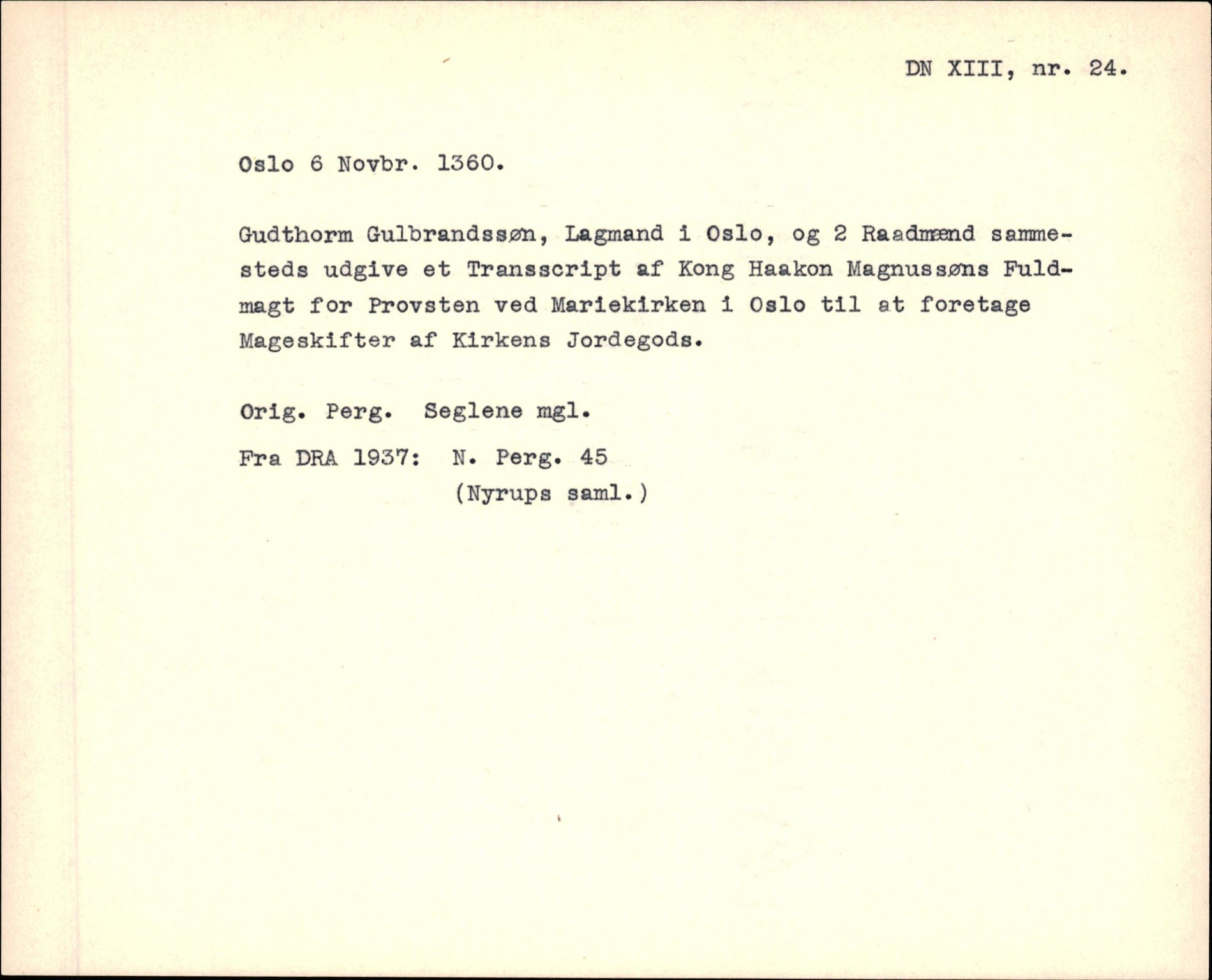 Riksarkivets diplomsamling, AV/RA-EA-5965/F35/F35f/L0003: Regestsedler: Diplomer fra DRA 1937 og 1996, p. 107