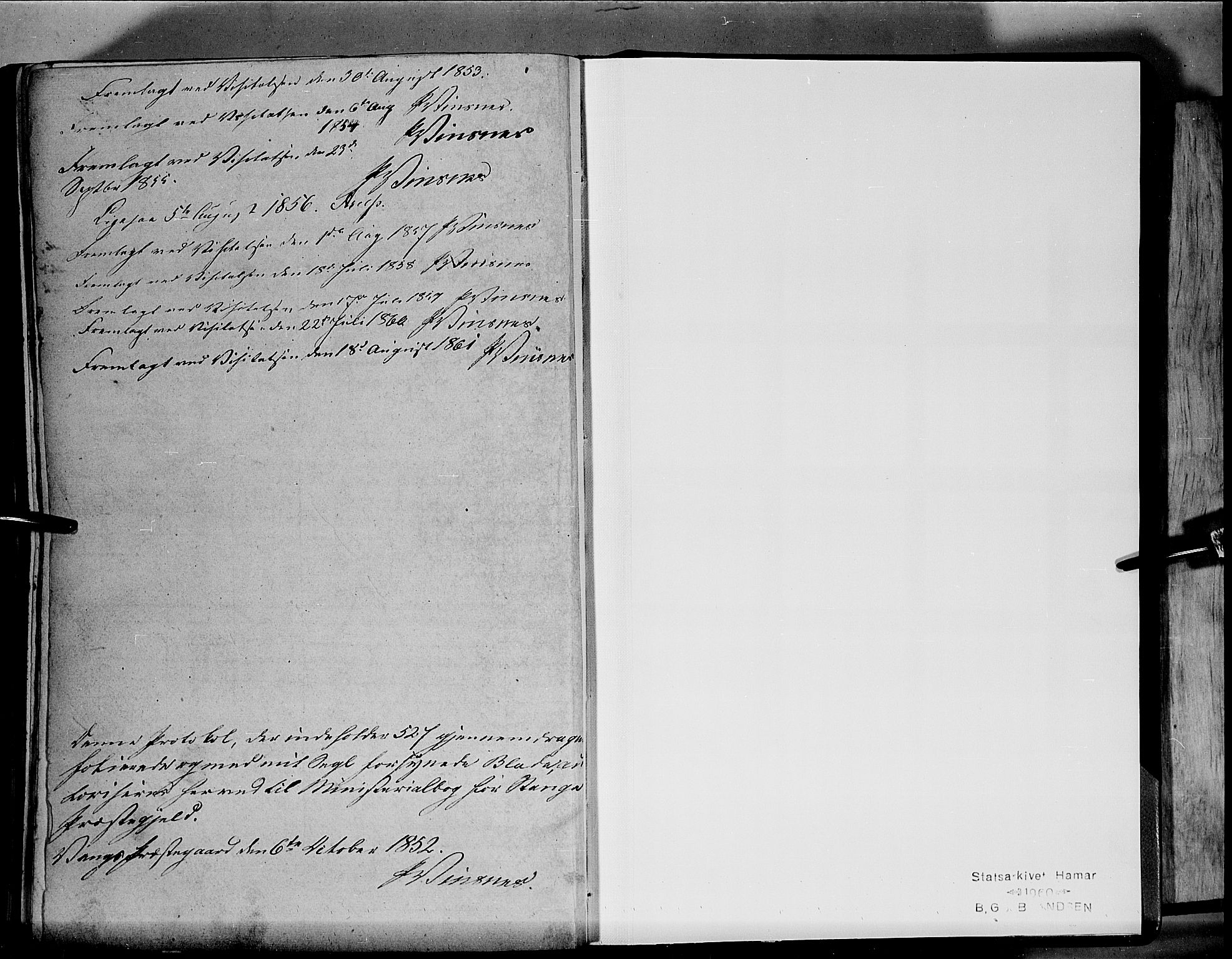 Stange prestekontor, SAH/PREST-002/K/L0012: Parish register (official) no. 12, 1852-1862