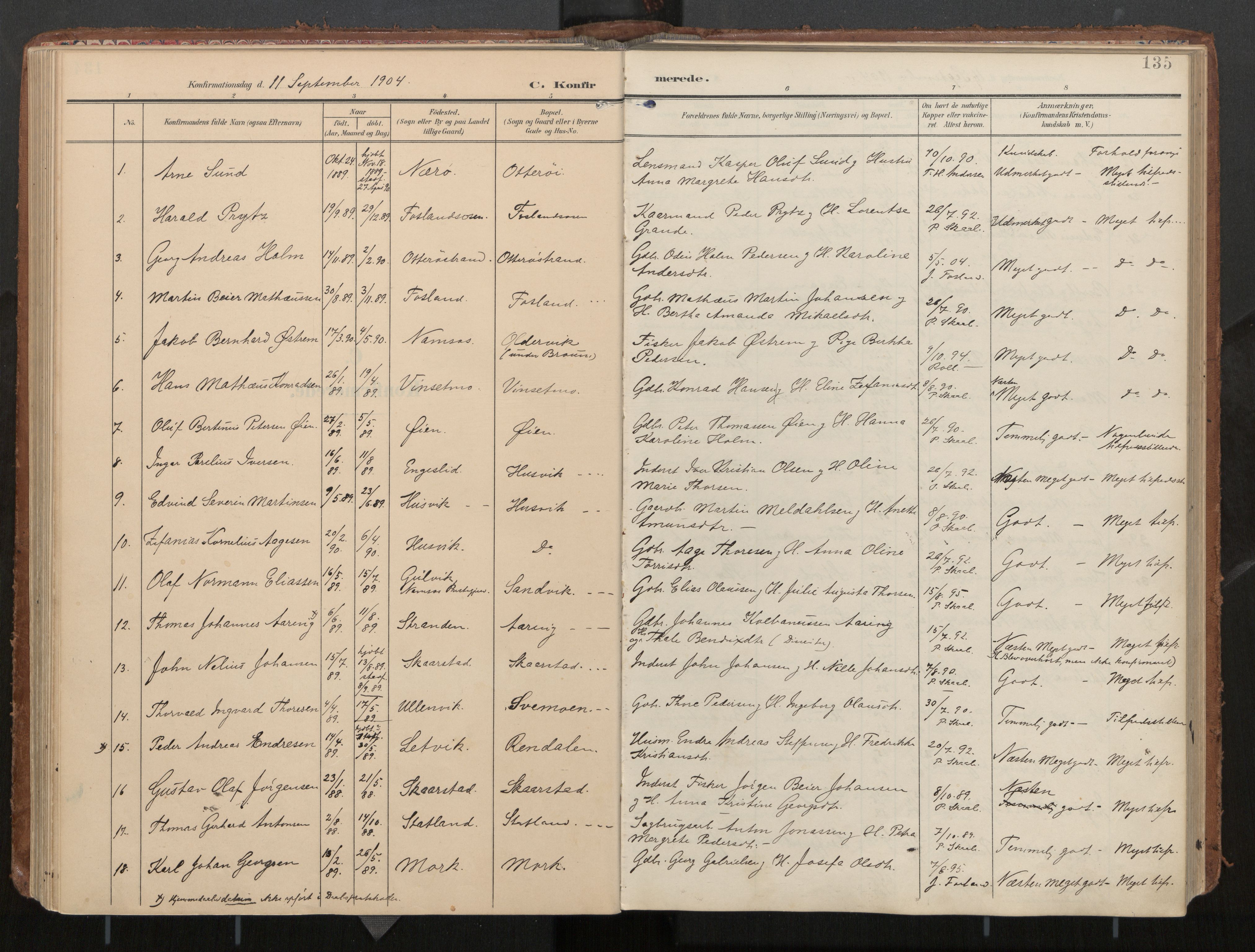 Ministerialprotokoller, klokkerbøker og fødselsregistre - Nord-Trøndelag, AV/SAT-A-1458/774/L0629: Parish register (official), 1904-1926, p. 135