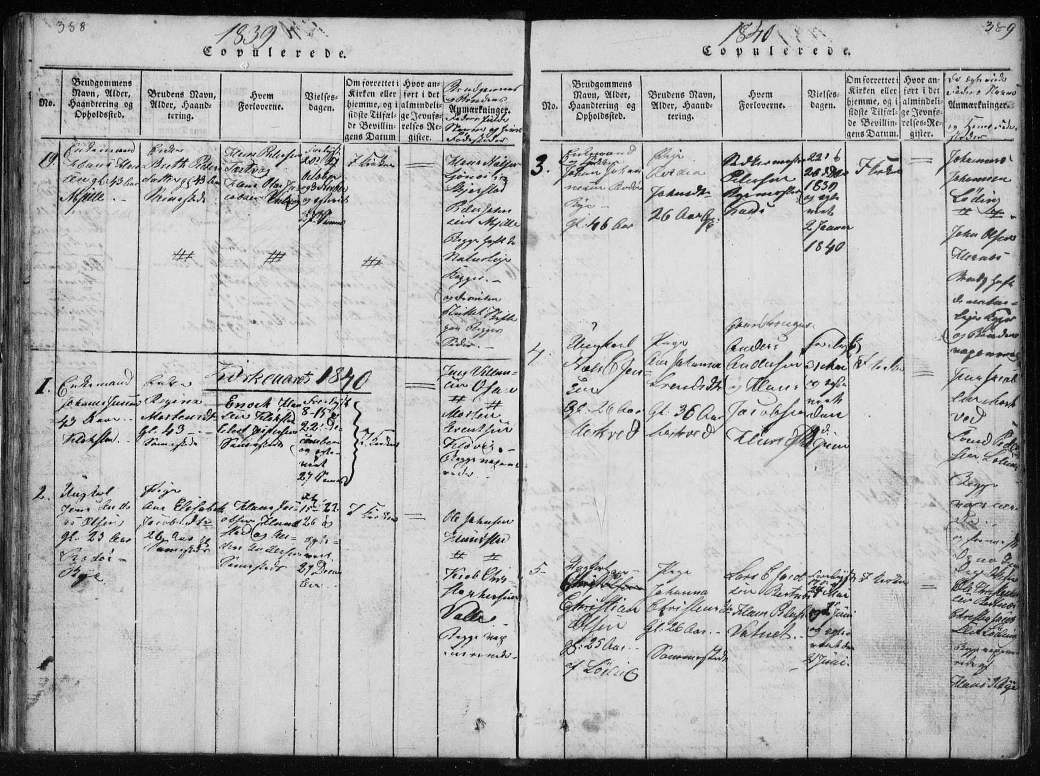 Ministerialprotokoller, klokkerbøker og fødselsregistre - Nordland, SAT/A-1459/801/L0027: Parish register (copy) no. 801C02, 1835-1845, p. 388-389