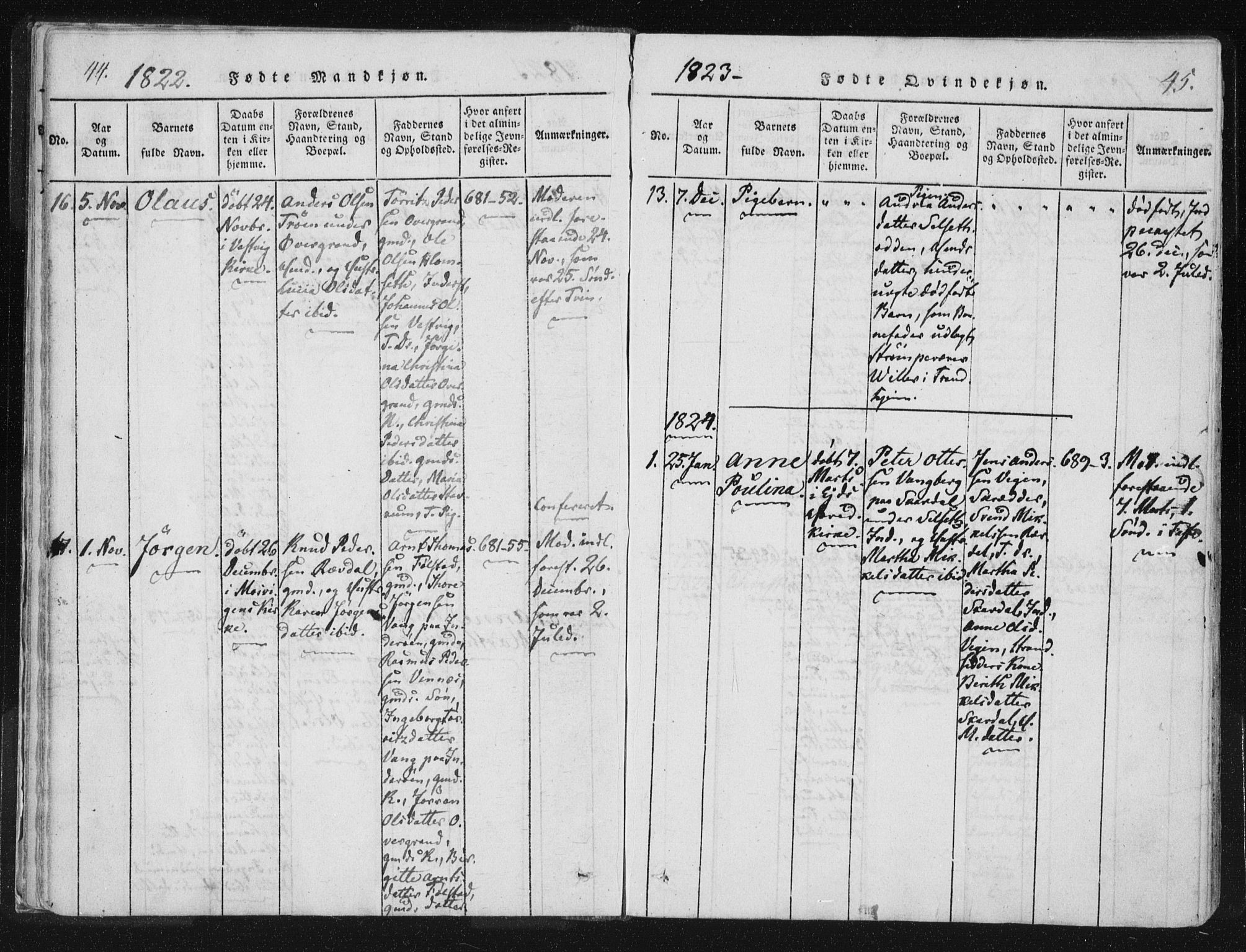 Ministerialprotokoller, klokkerbøker og fødselsregistre - Nord-Trøndelag, AV/SAT-A-1458/744/L0417: Parish register (official) no. 744A01, 1817-1842, p. 44-45