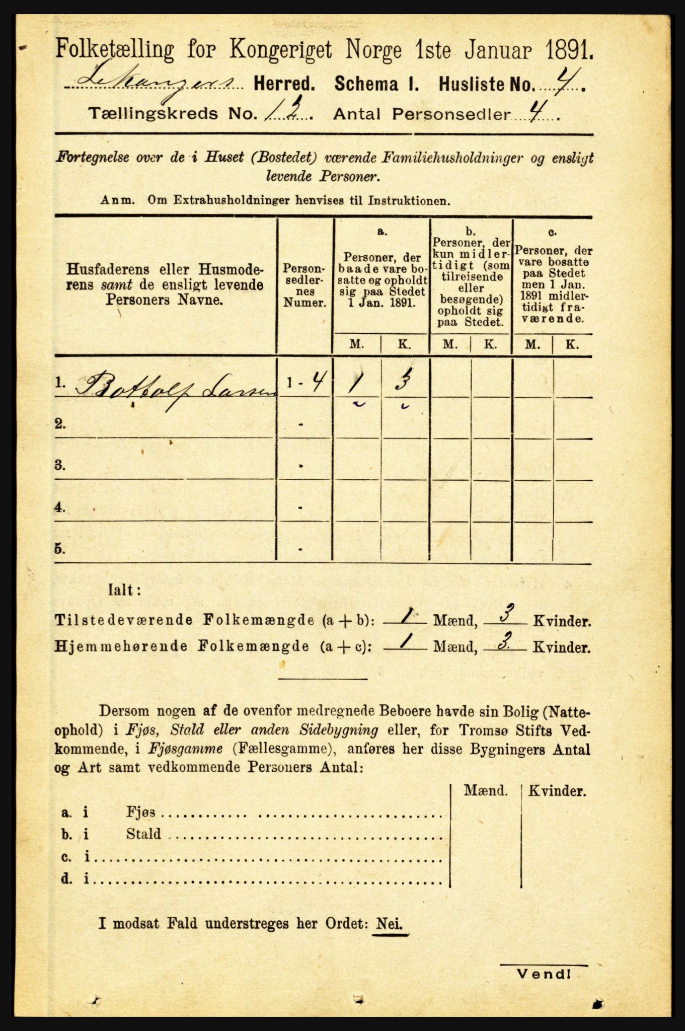 RA, 1891 census for 1419 Leikanger, 1891, p. 2327