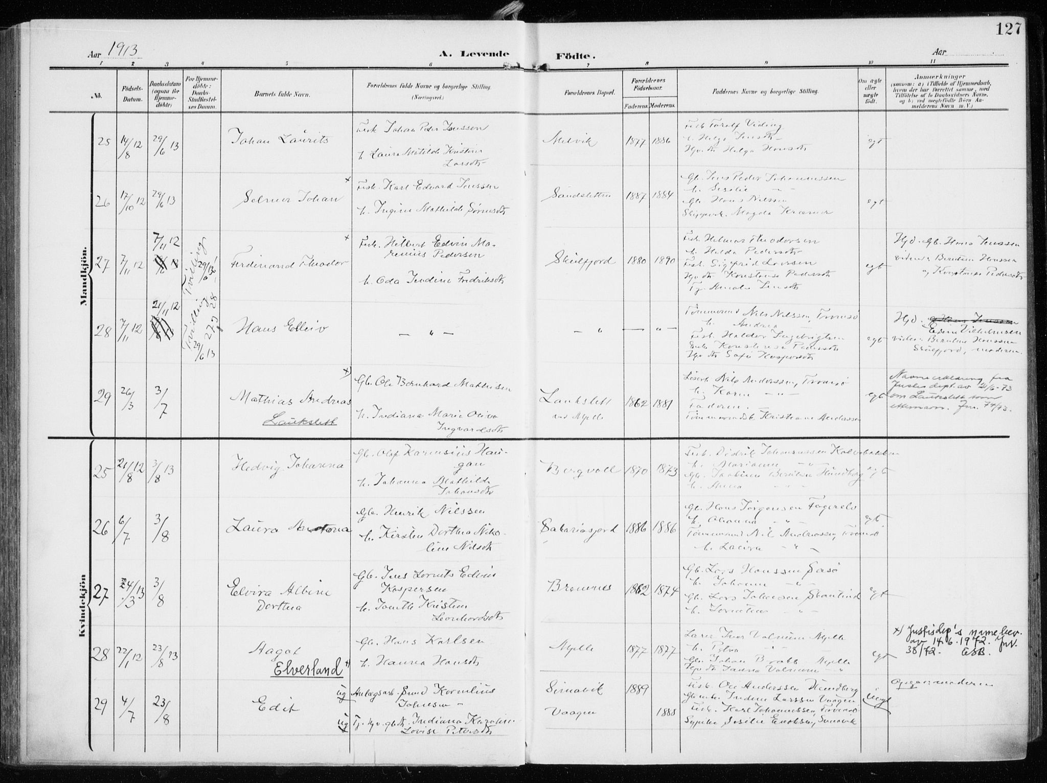 Tromsøysund sokneprestkontor, AV/SATØ-S-1304/G/Ga/L0007kirke: Parish register (official) no. 7, 1907-1914, p. 127