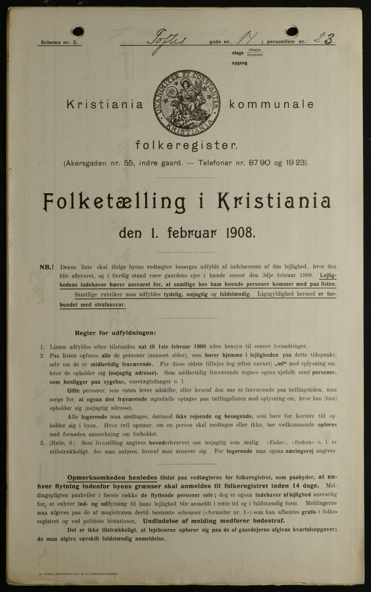 OBA, Municipal Census 1908 for Kristiania, 1908, p. 100256