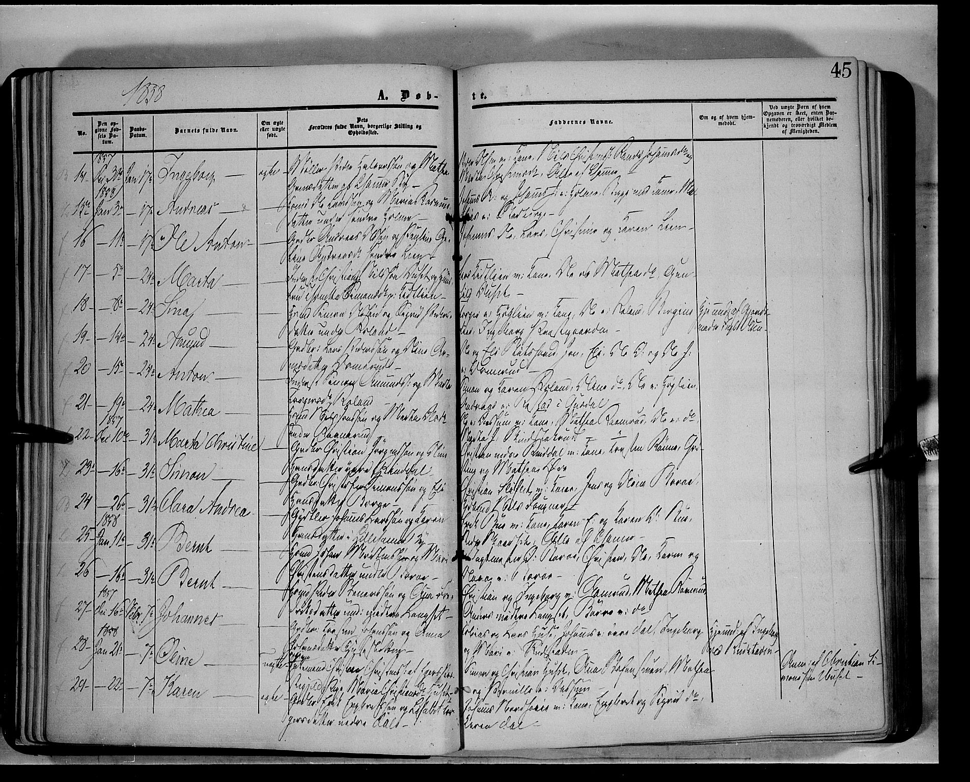 Fåberg prestekontor, AV/SAH-PREST-086/H/Ha/Haa/L0006: Parish register (official) no. 6A, 1855-1867, p. 45