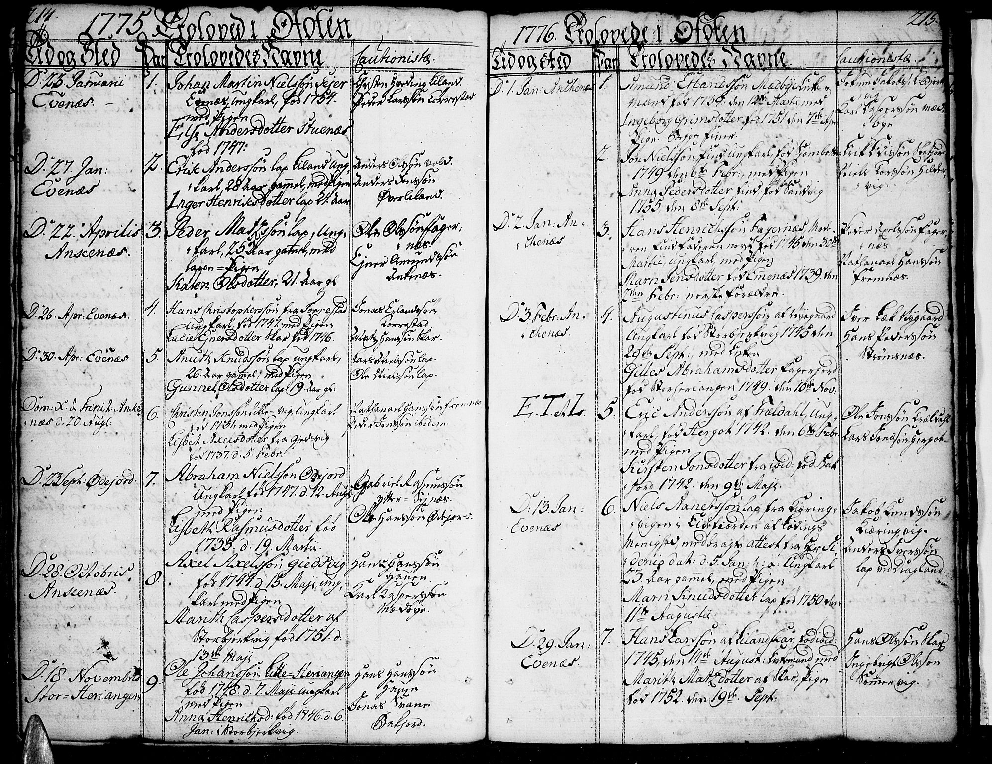 Ministerialprotokoller, klokkerbøker og fødselsregistre - Nordland, SAT/A-1459/863/L0892: Parish register (official) no. 863A04, 1765-1794, p. 214-215