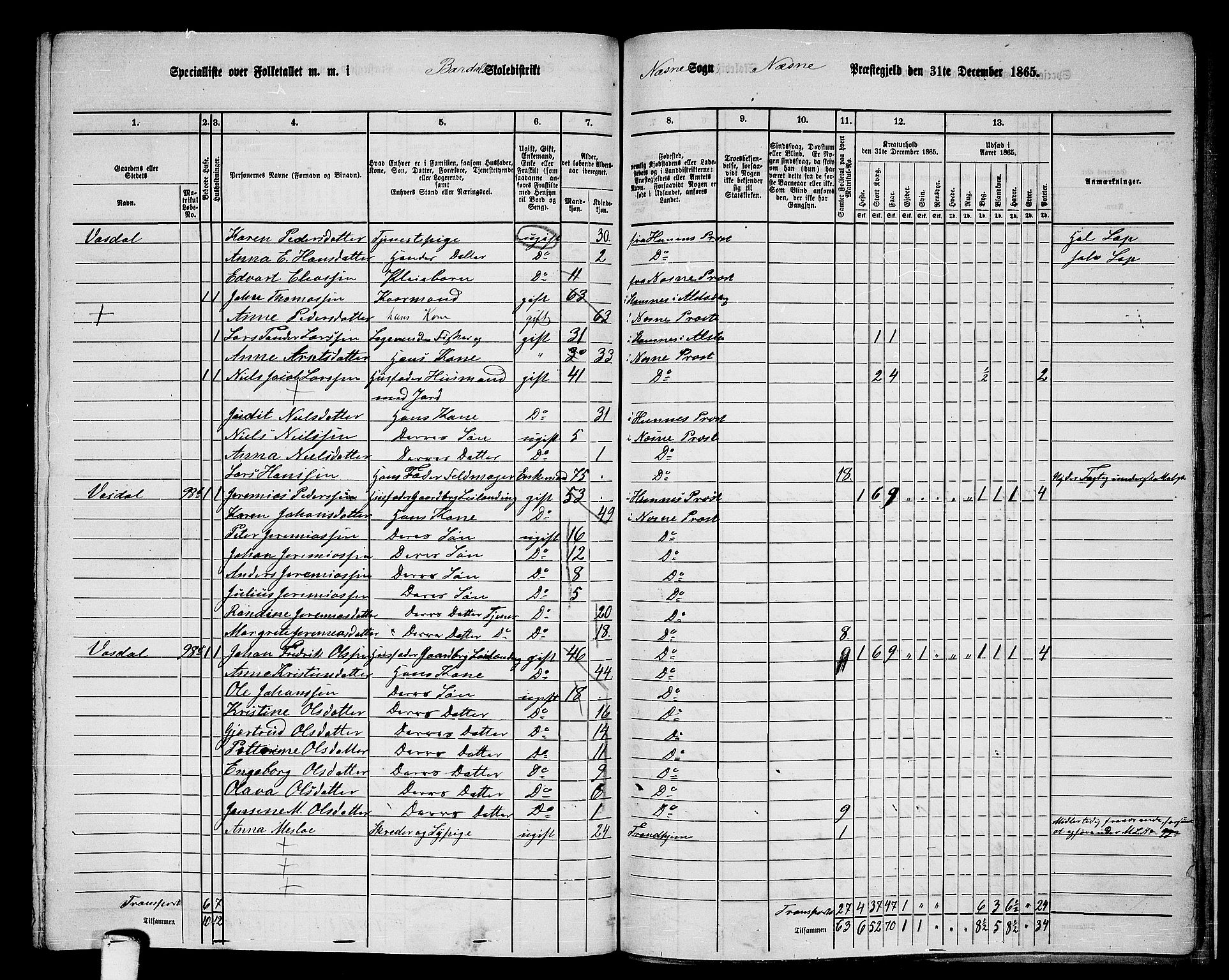 RA, 1865 census for Nesna, 1865, p. 163