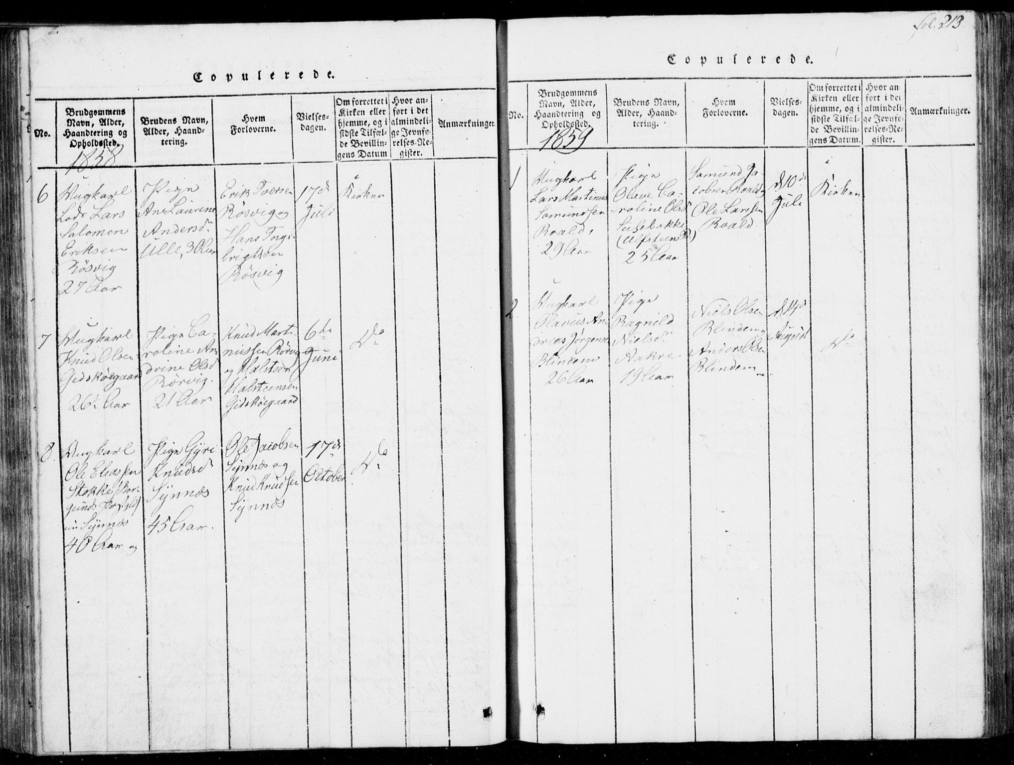 Ministerialprotokoller, klokkerbøker og fødselsregistre - Møre og Romsdal, SAT/A-1454/537/L0517: Parish register (official) no. 537A01, 1818-1862, p. 213