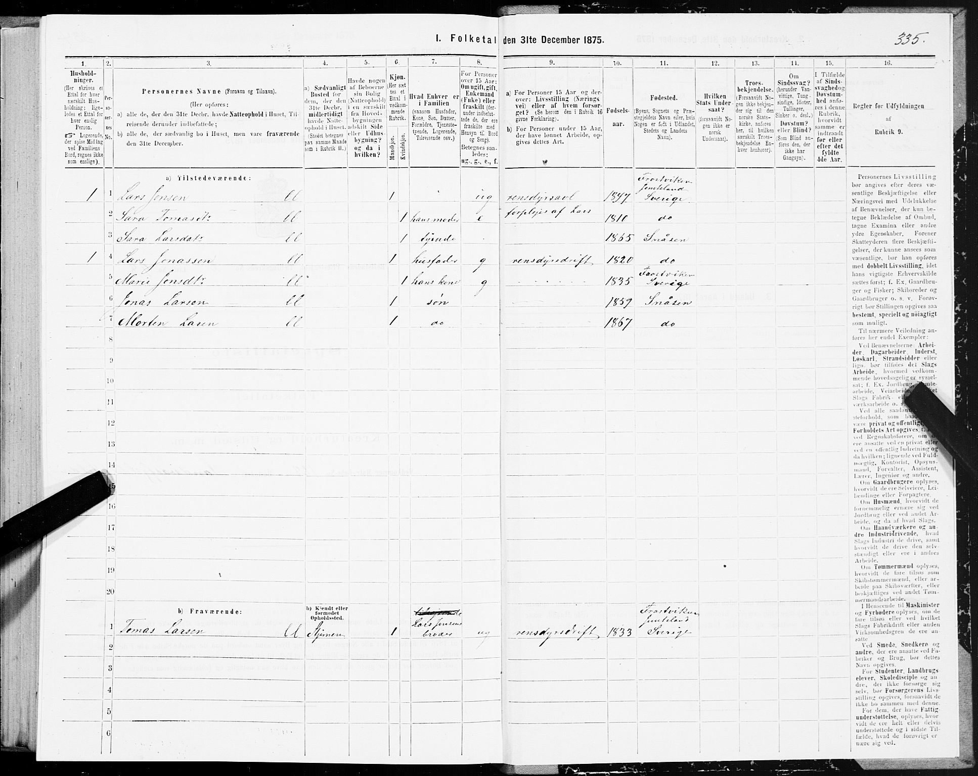 SAT, 1875 census for 1727P Beitstad, 1875, p. 1335