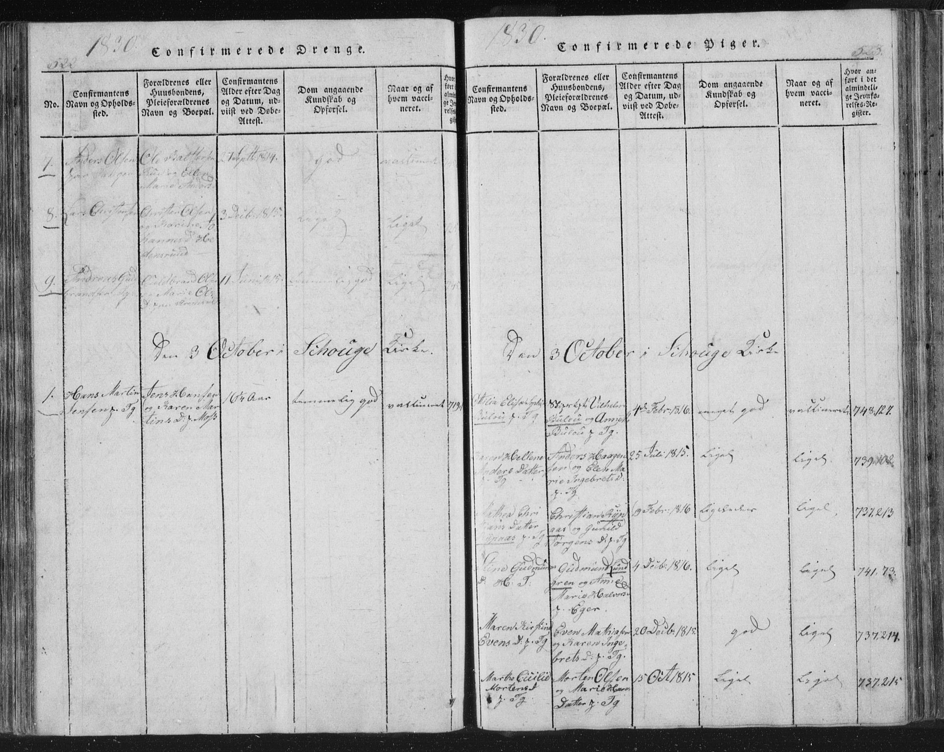 Strømsø kirkebøker, AV/SAKO-A-246/F/Fb/L0004: Parish register (official) no. II 4, 1814-1843, p. 522-523