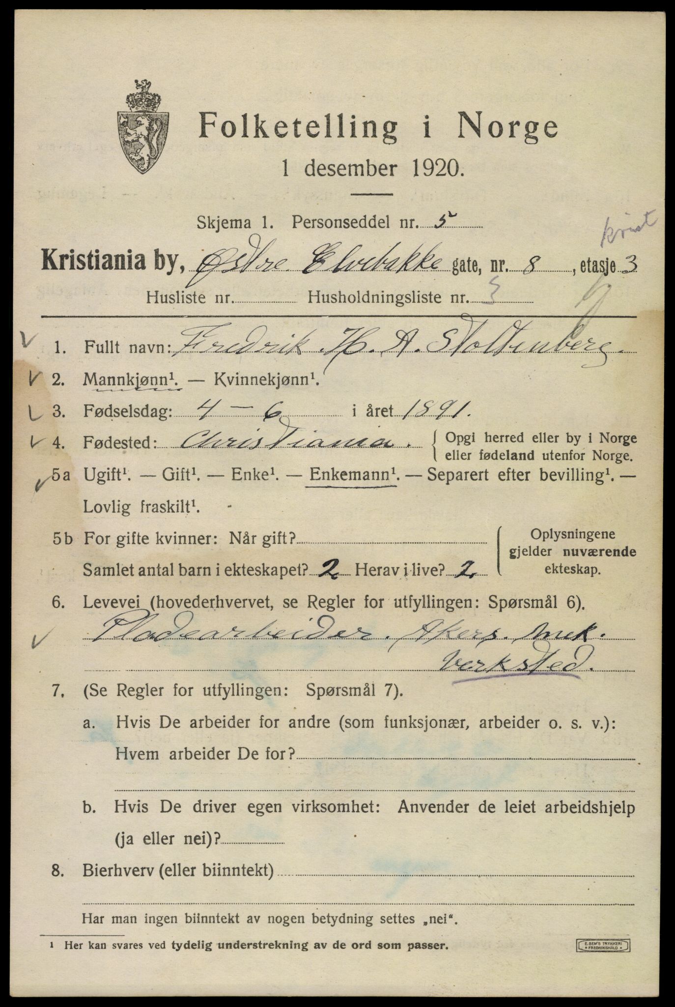 SAO, 1920 census for Kristiania, 1920, p. 657915