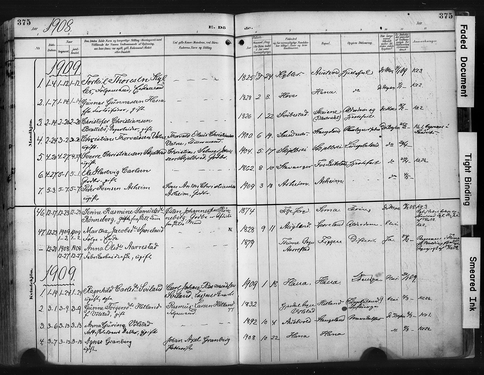 Høyland sokneprestkontor, AV/SAST-A-101799/001/30BA/L0015: Parish register (official) no. A 14, 1899-1911, p. 375
