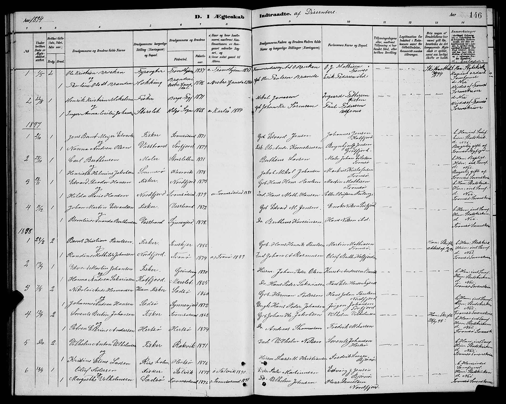 Lenvik sokneprestembete, SATØ/S-1310/H/Ha/Hab/L0021klokker: Parish register (copy) no. 21, 1884-1900, p. 146
