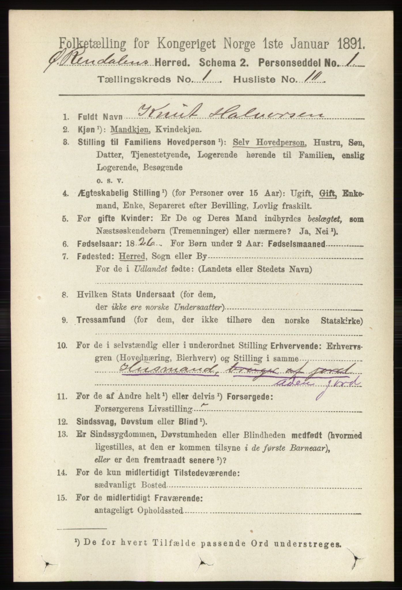 RA, 1891 census for 0433 Øvre Rendal, 1891, p. 122