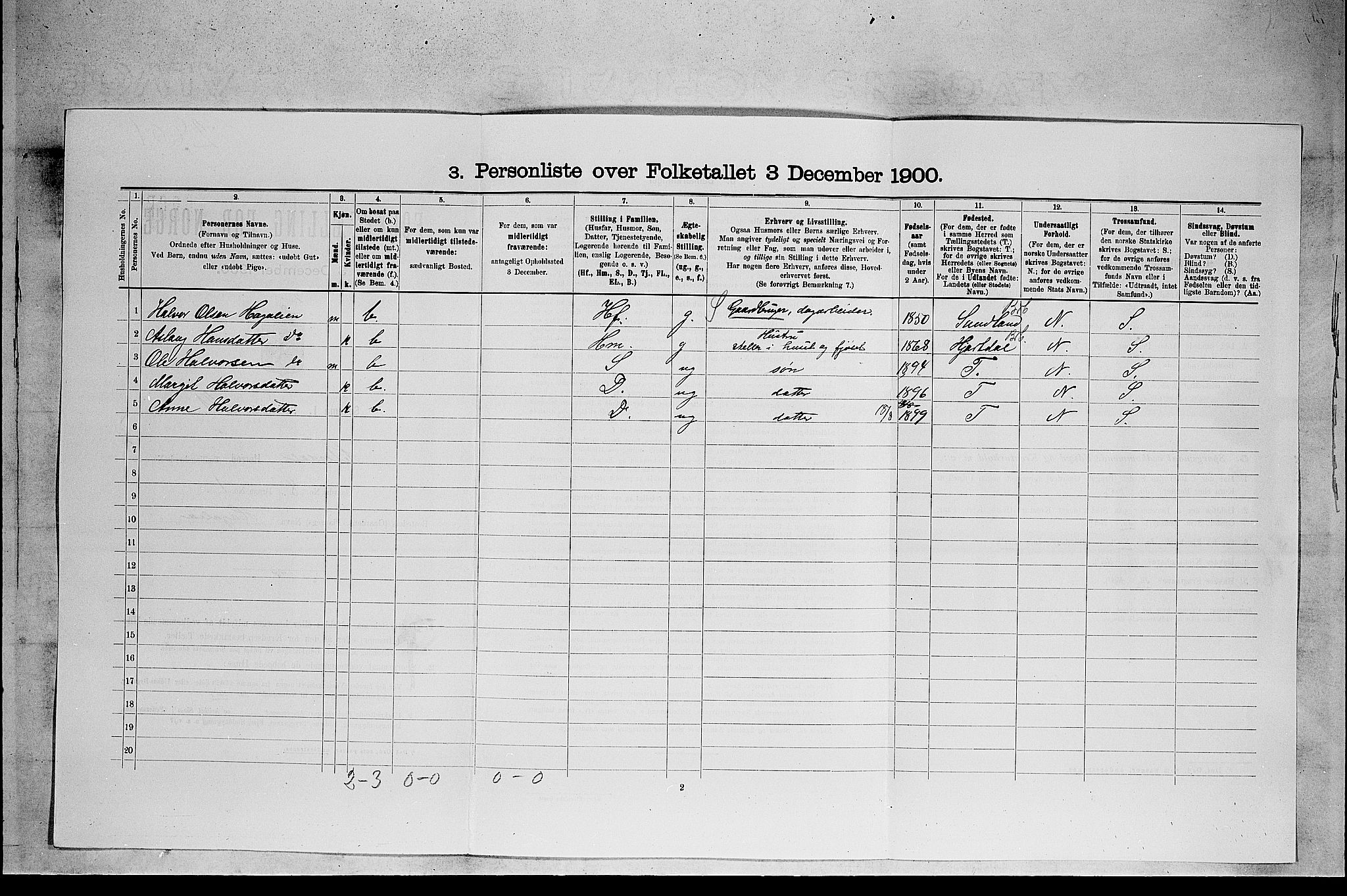 SAKO, 1900 census for Heddal, 1900, p. 195