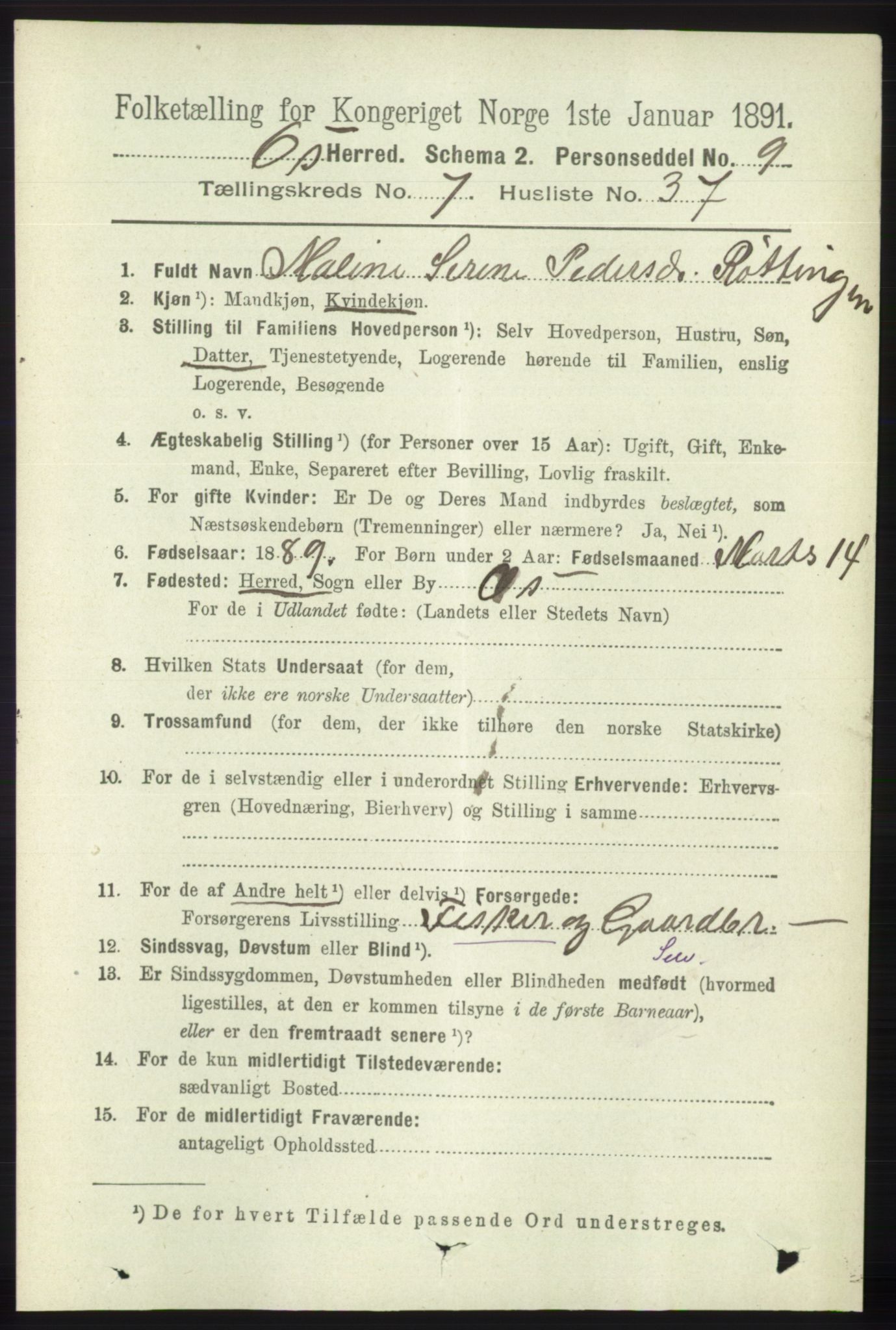 RA, 1891 census for 1243 Os, 1891, p. 1823