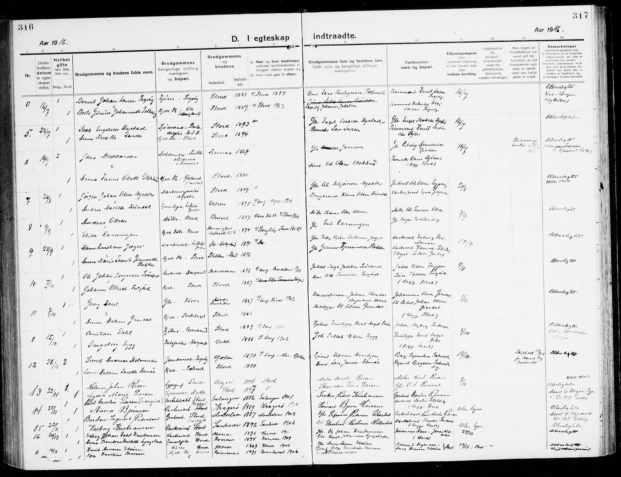 Stord sokneprestembete, AV/SAB-A-78201/H/Haa: Parish register (official) no. B 3, 1913-1925, p. 316-317