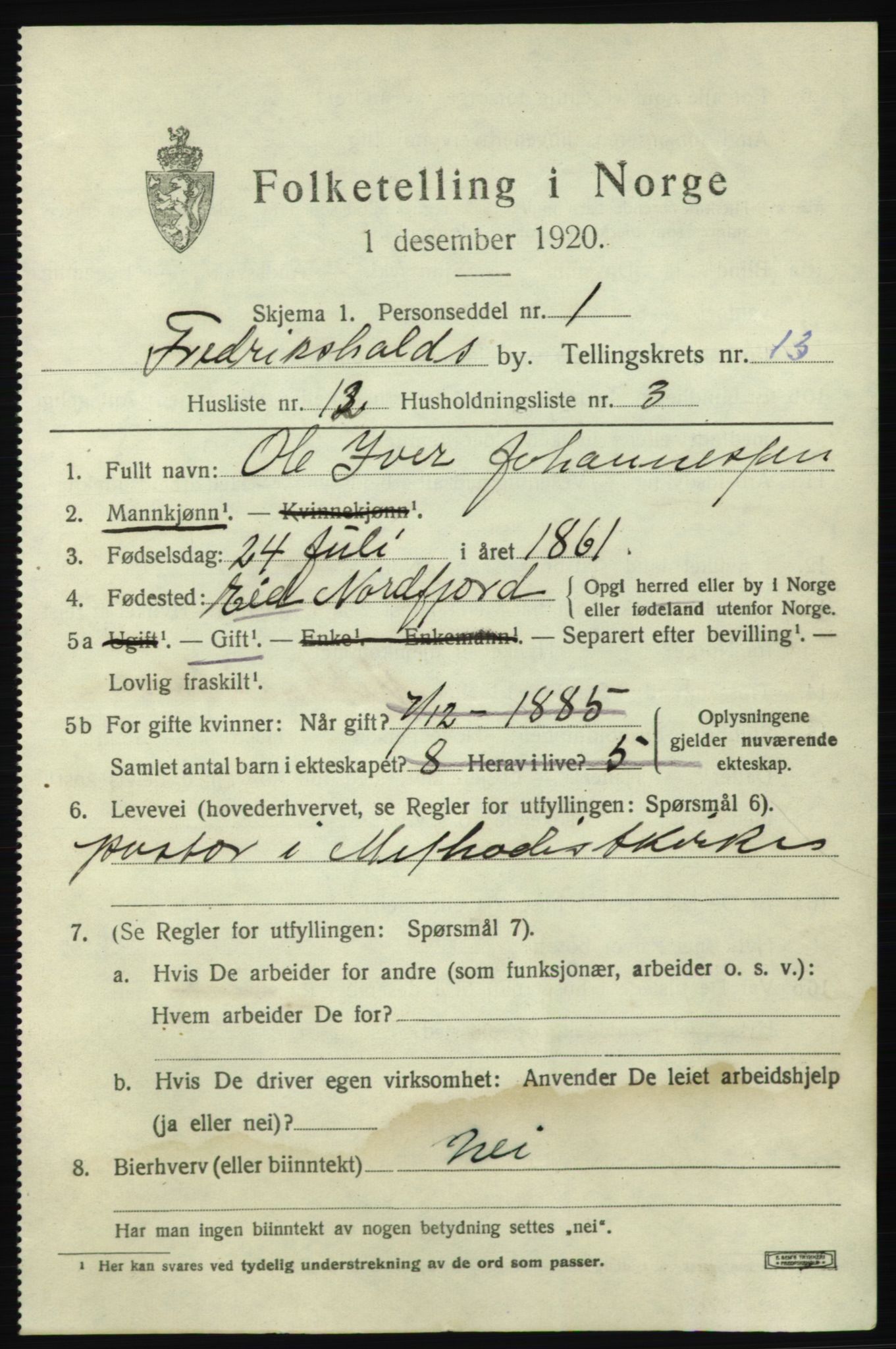 SAO, 1920 census for Fredrikshald, 1920, p. 20880