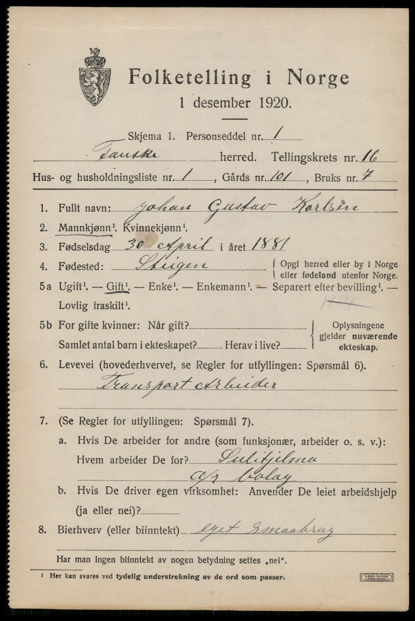 SAT, 1920 census for Fauske, 1920, p. 9766