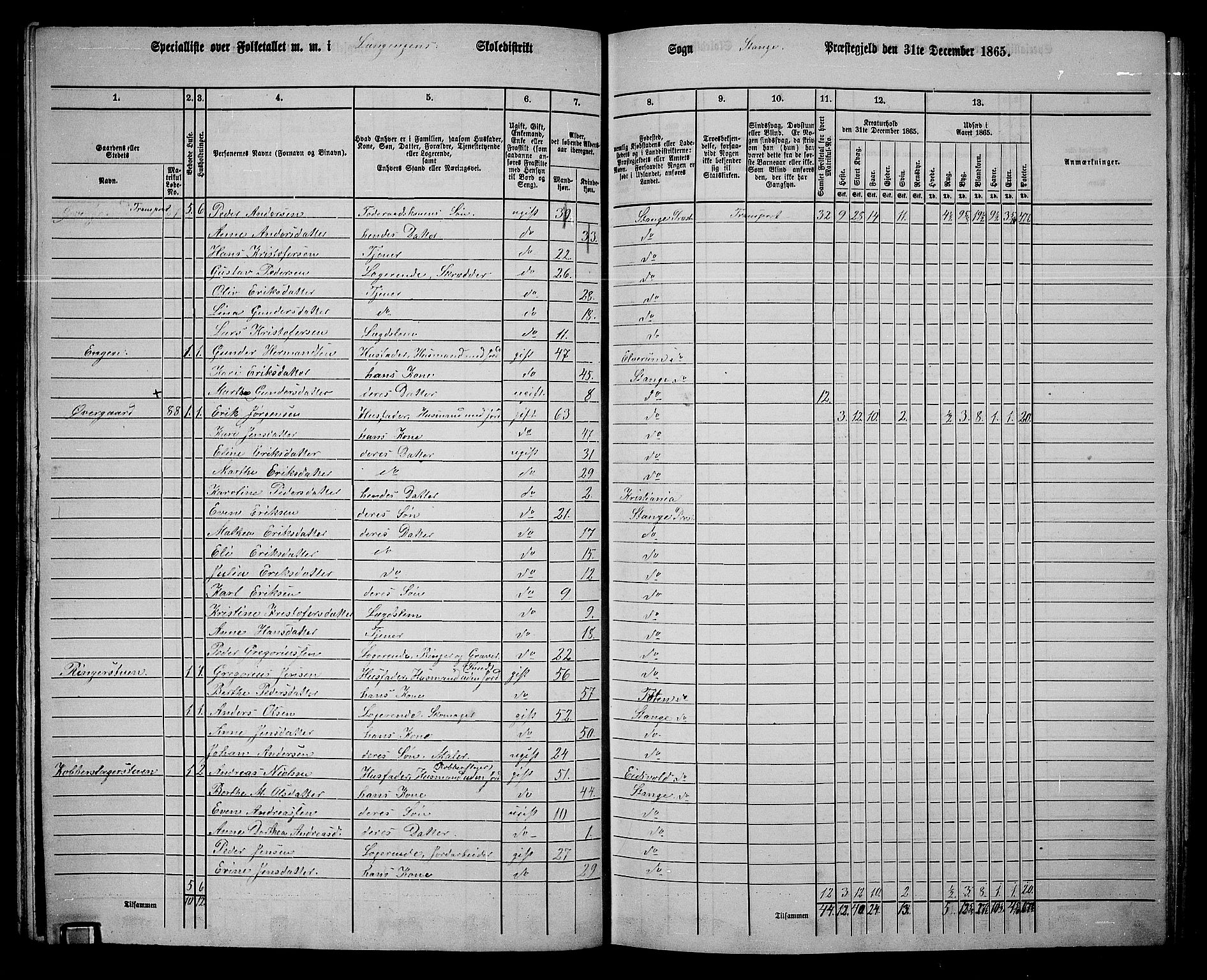 RA, 1865 census for Stange, 1865, p. 106