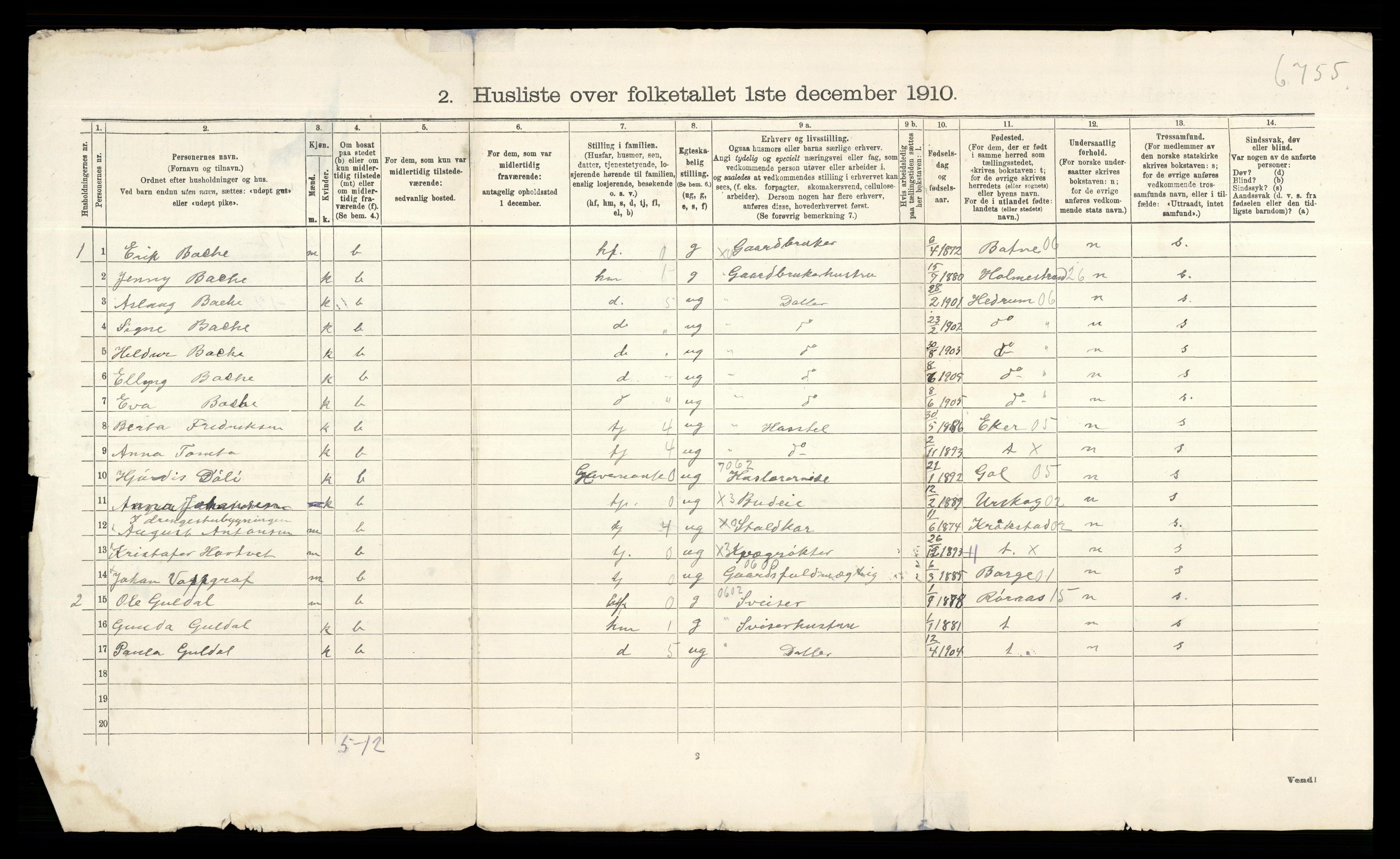 RA, 1910 census for Fet, 1910, p. 36