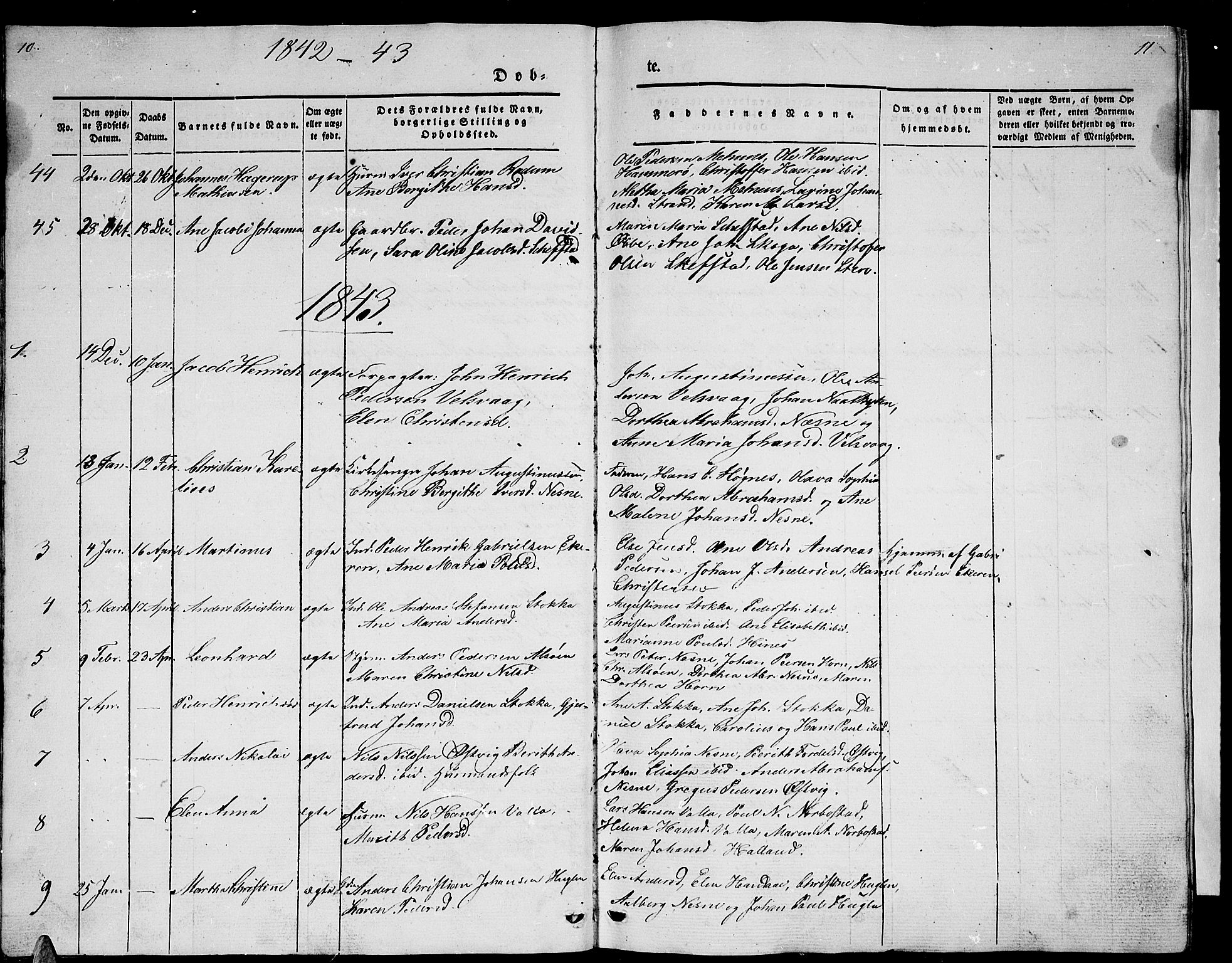 Ministerialprotokoller, klokkerbøker og fødselsregistre - Nordland, AV/SAT-A-1459/838/L0555: Parish register (copy) no. 838C02, 1842-1861, p. 10-11