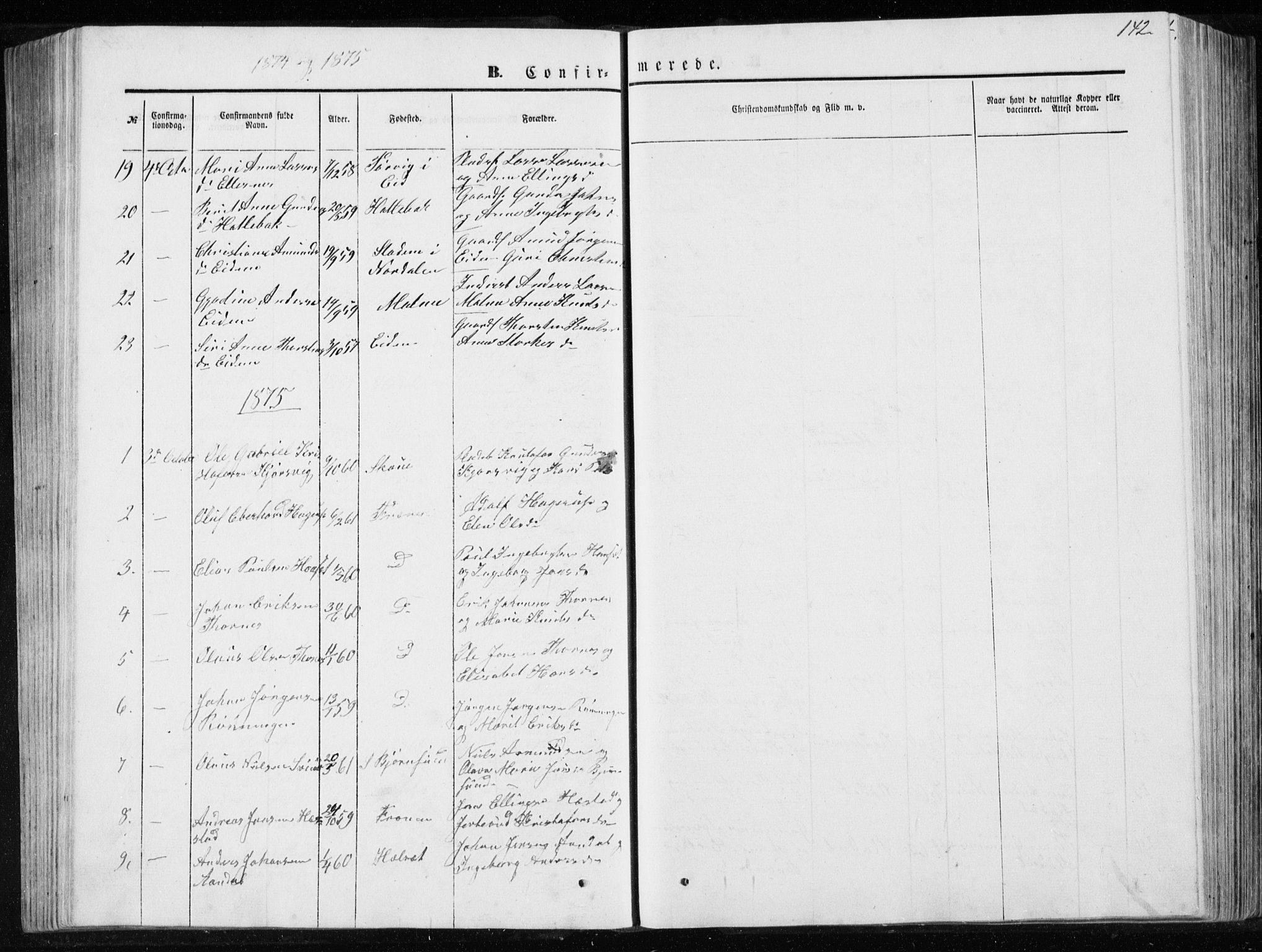 Ministerialprotokoller, klokkerbøker og fødselsregistre - Møre og Romsdal, SAT/A-1454/565/L0754: Parish register (copy) no. 565C03, 1870-1896, p. 142