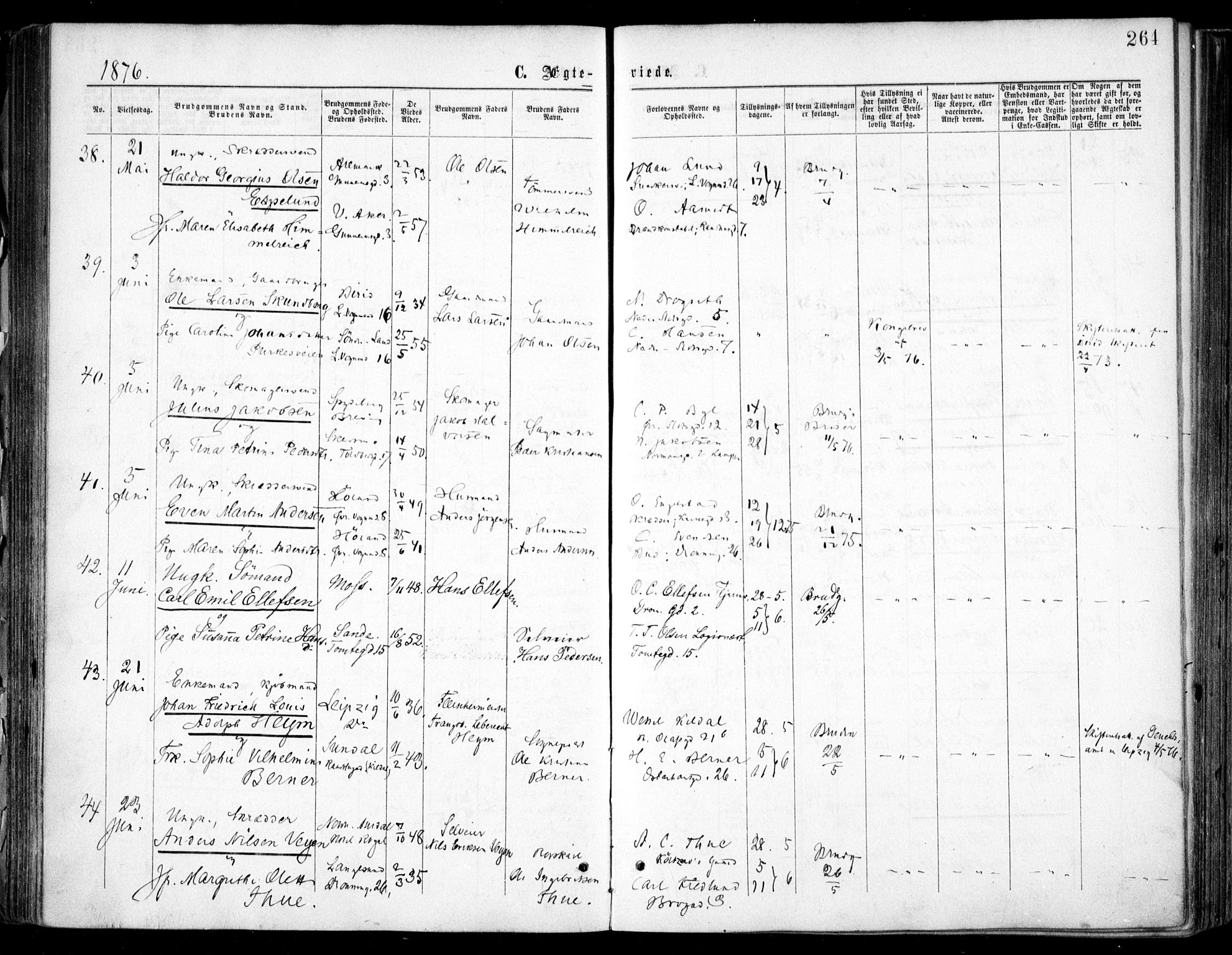 Oslo domkirke Kirkebøker, SAO/A-10752/F/Fa/L0021: Parish register (official) no. 21, 1865-1884, p. 264