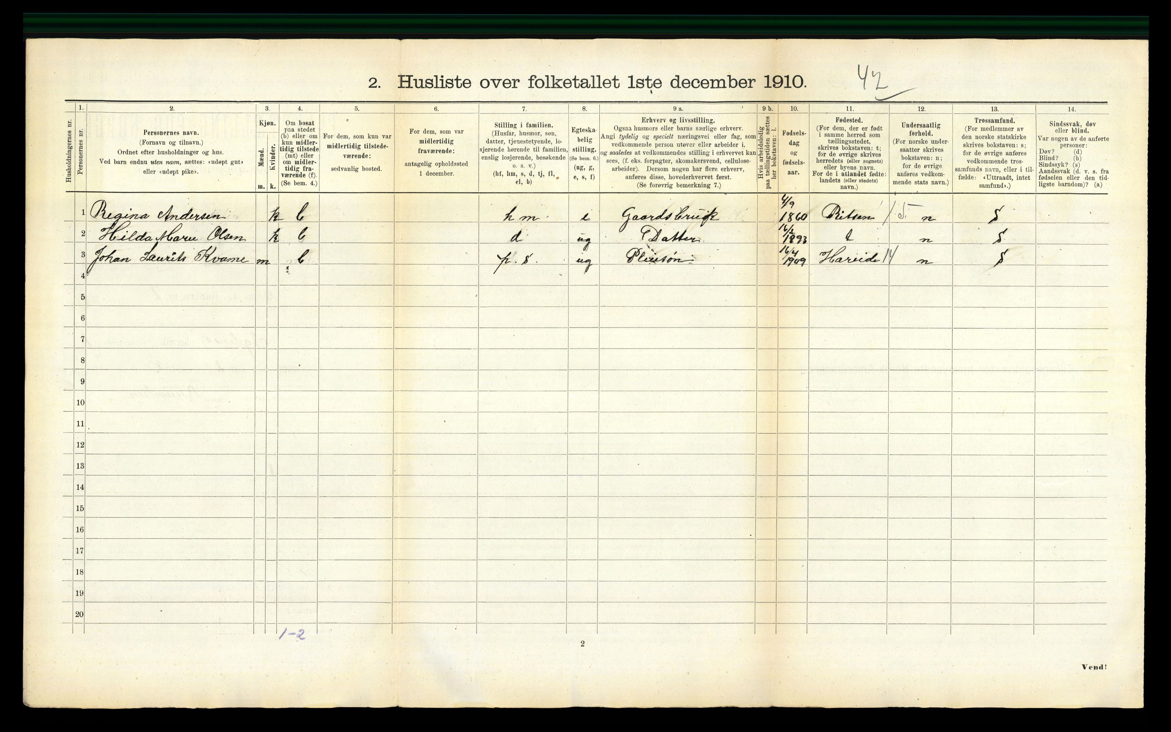 RA, 1910 census for Agdenes, 1910, p. 48