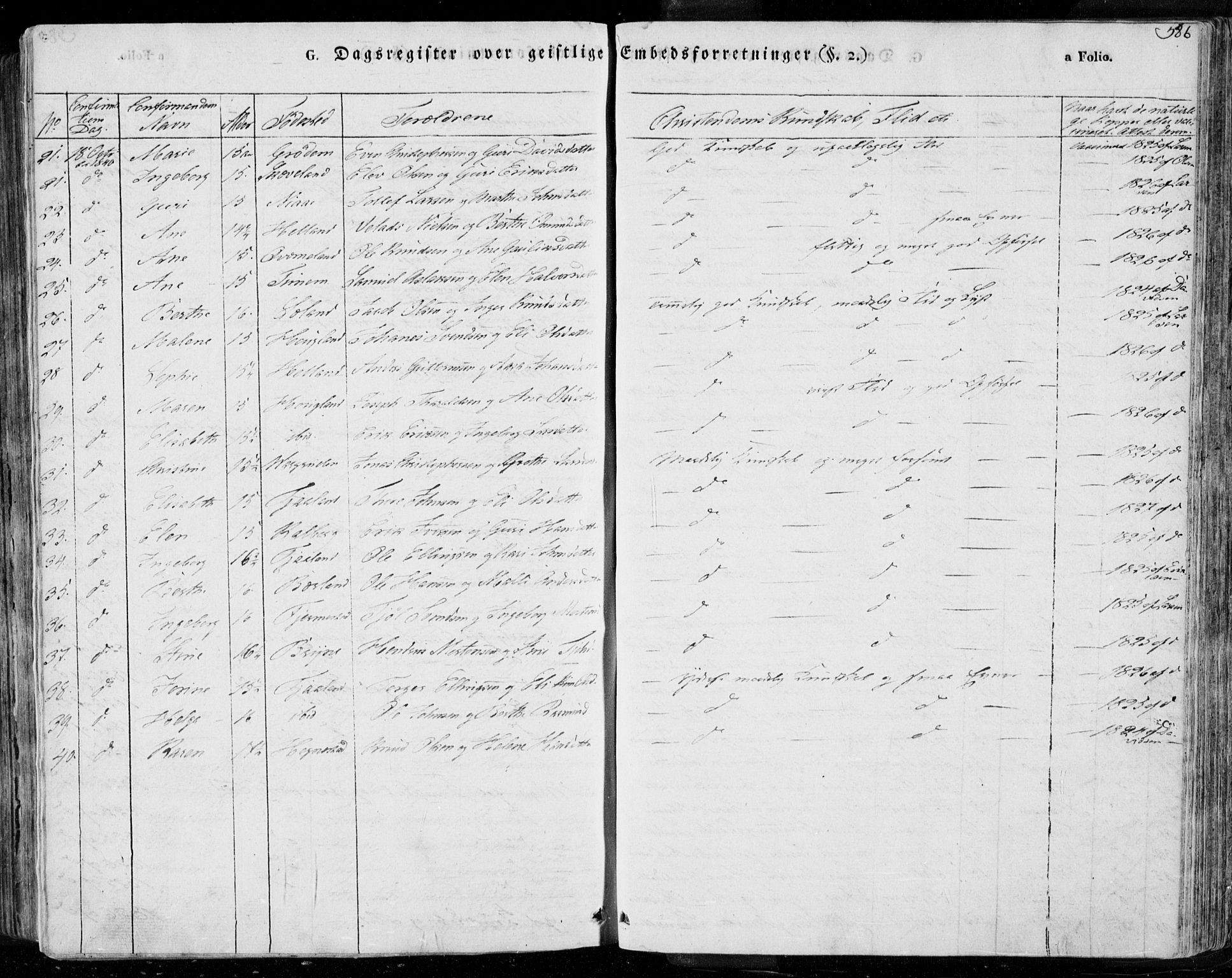 Lye sokneprestkontor, AV/SAST-A-101794/001/30BA/L0004: Parish register (official) no. A 4, 1826-1841, p. 586