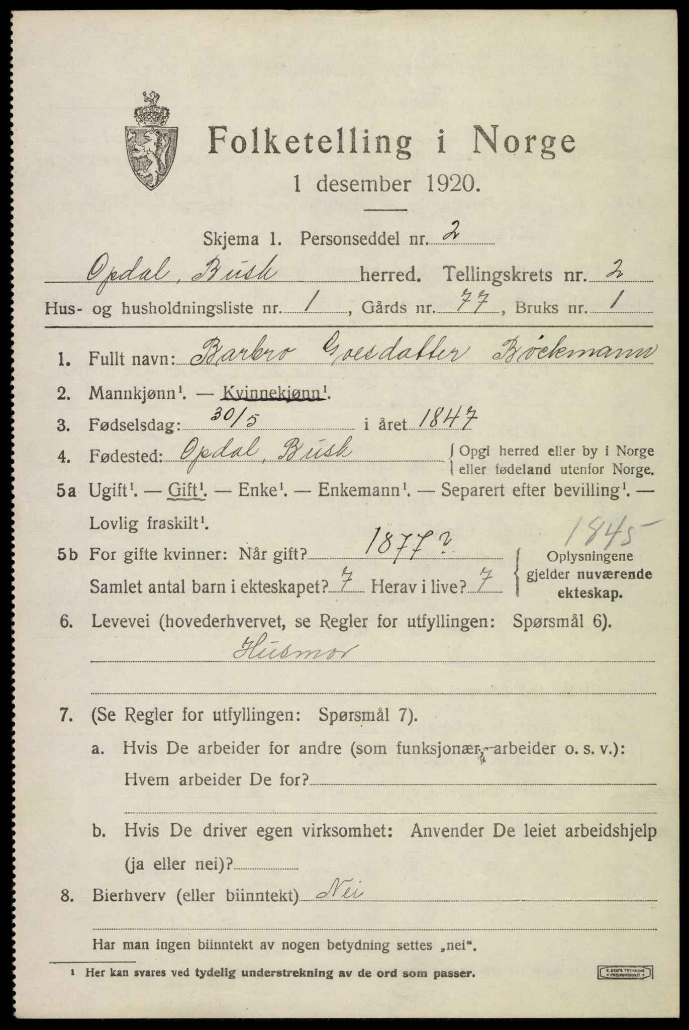 SAKO, 1920 census for Uvdal, 1920, p. 775