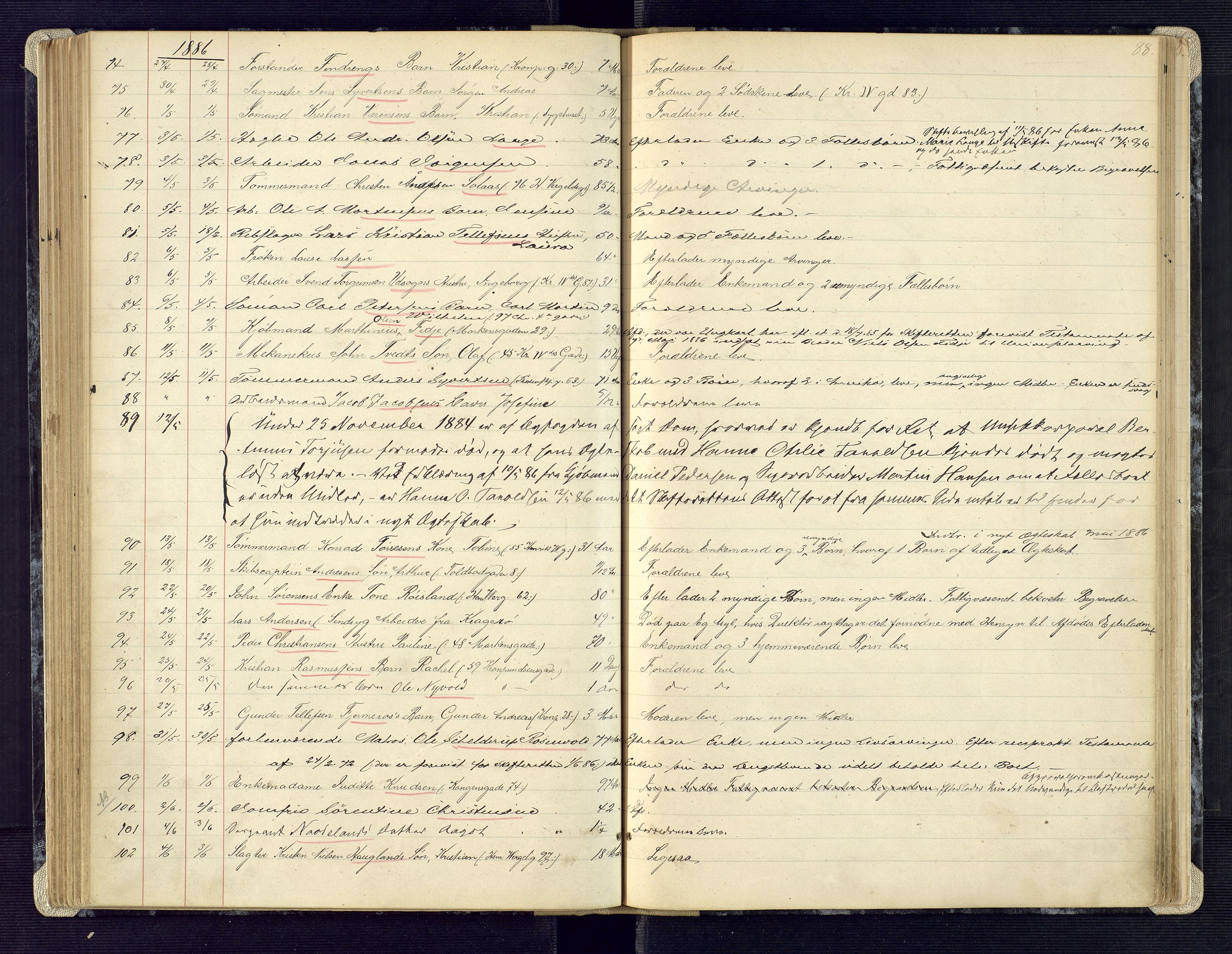 Kristiansand byrett, AV/SAK-1223-0001/H/Ha/L0006: Anmeldte dødsfall, 1878-1892, p. 88