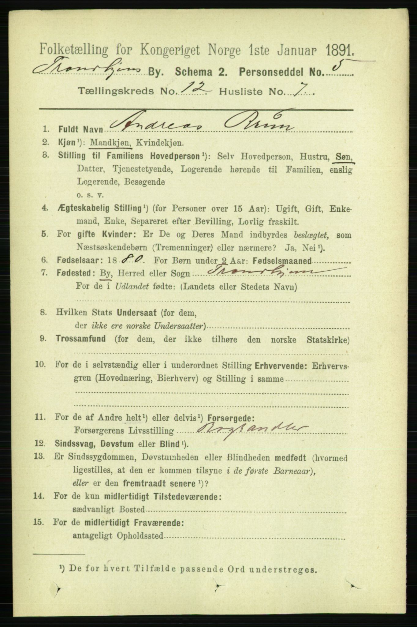 RA, 1891 census for 1601 Trondheim, 1891, p. 9534