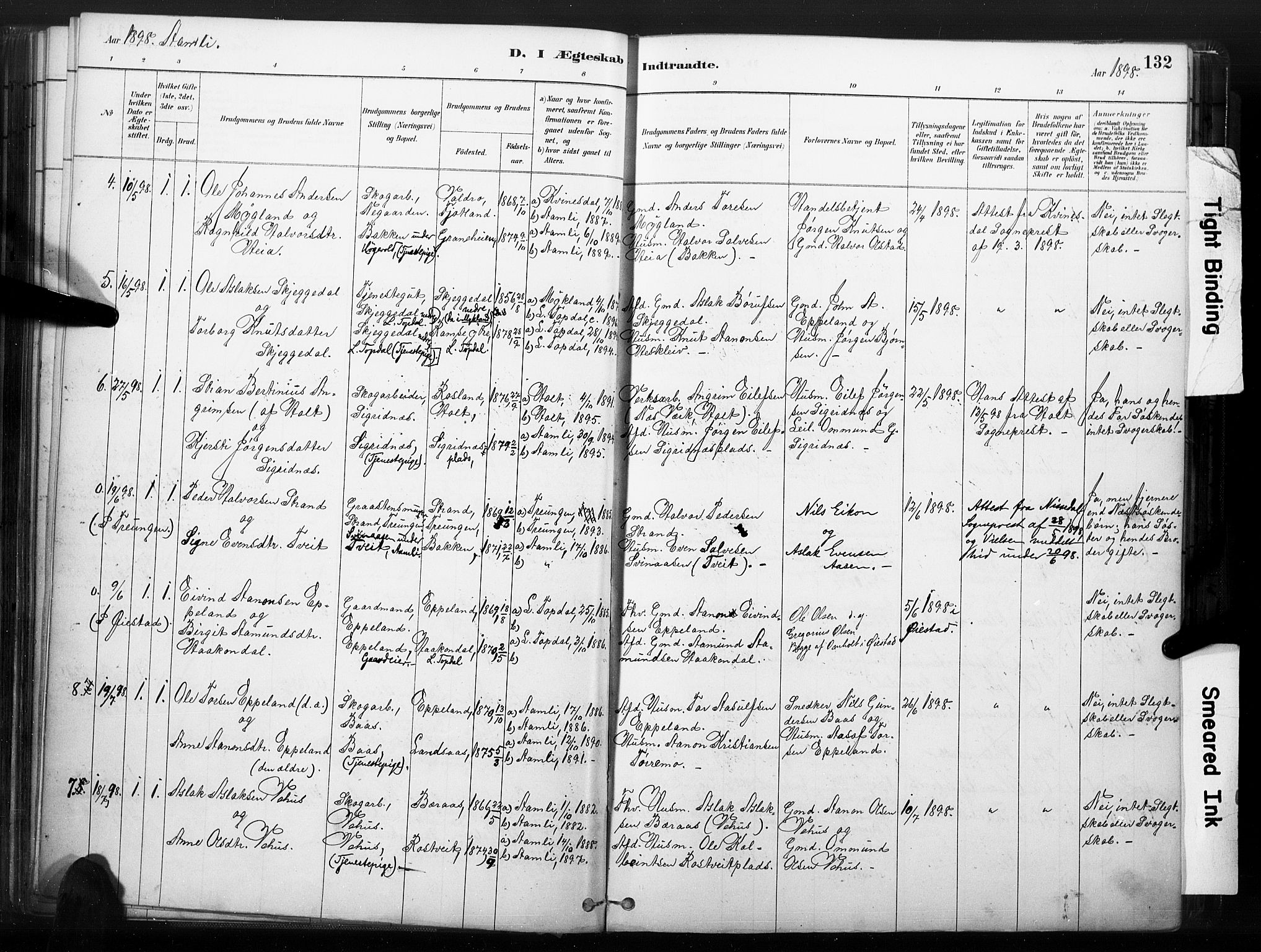 Åmli sokneprestkontor, SAK/1111-0050/F/Fa/Fac/L0010: Parish register (official) no. A 10 /1, 1885-1899, p. 132