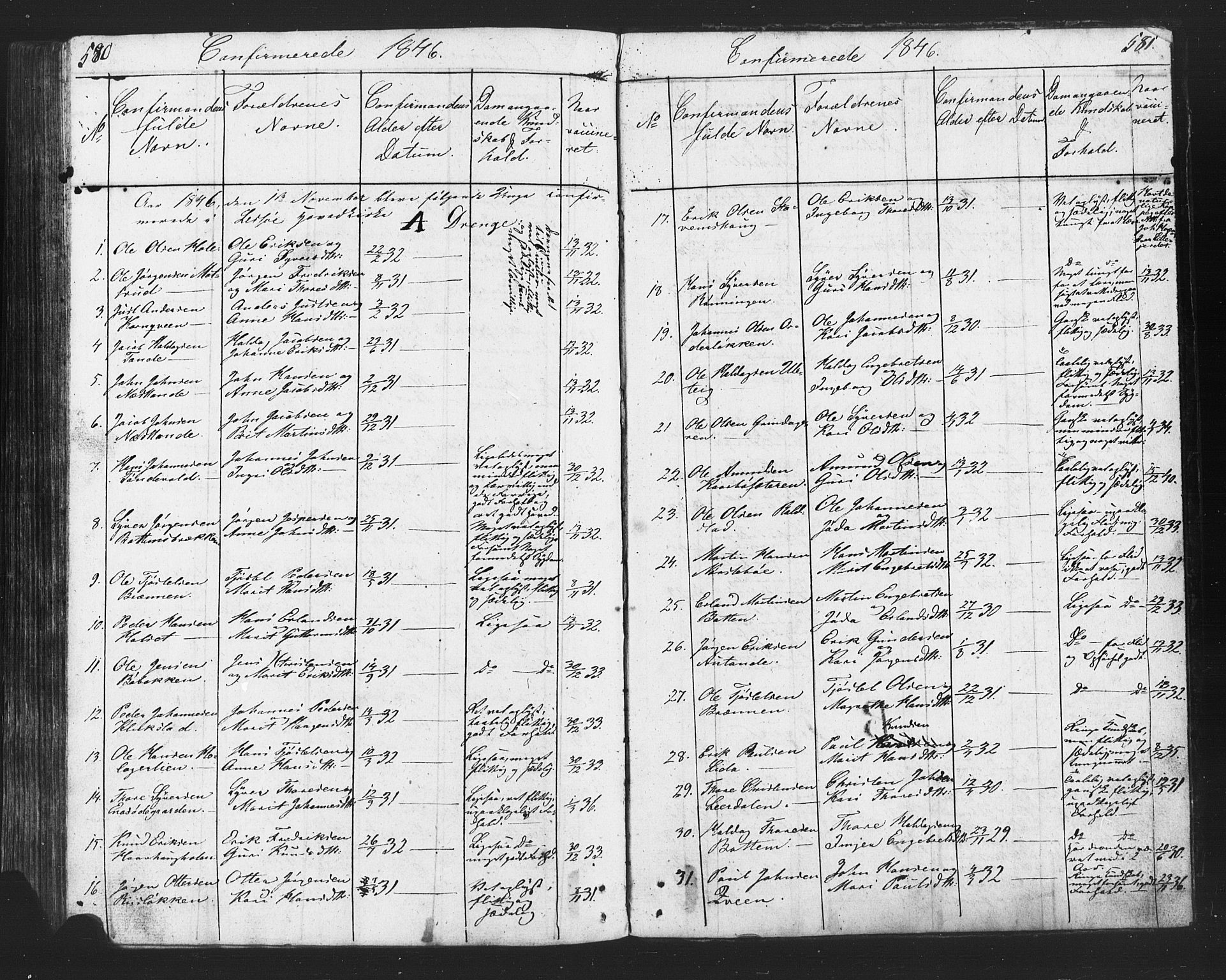 Lesja prestekontor, SAH/PREST-068/H/Ha/Hab/L0002: Parish register (copy) no. 2, 1832-1850, p. 580-581