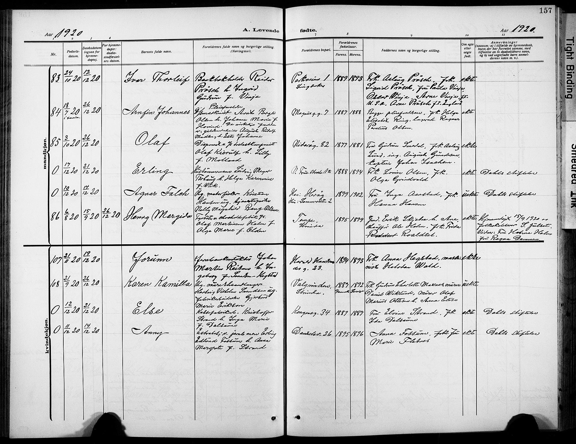 Ministerialprotokoller, klokkerbøker og fødselsregistre - Sør-Trøndelag, SAT/A-1456/601/L0096: Parish register (copy) no. 601C14, 1911-1931, p. 157