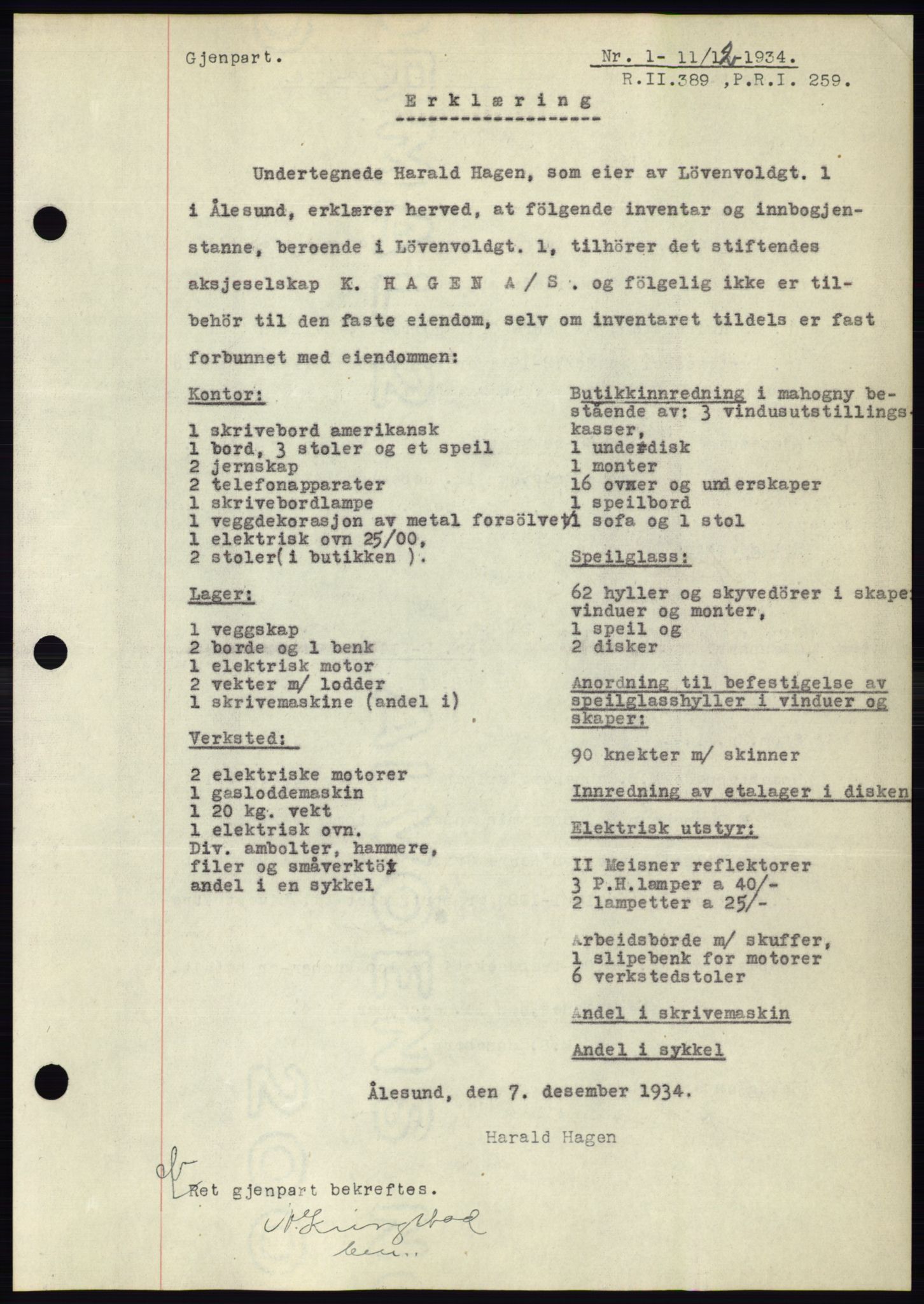 Ålesund byfogd, AV/SAT-A-4384: Mortgage book no. 32, 1934-1935, Deed date: 11.12.1934