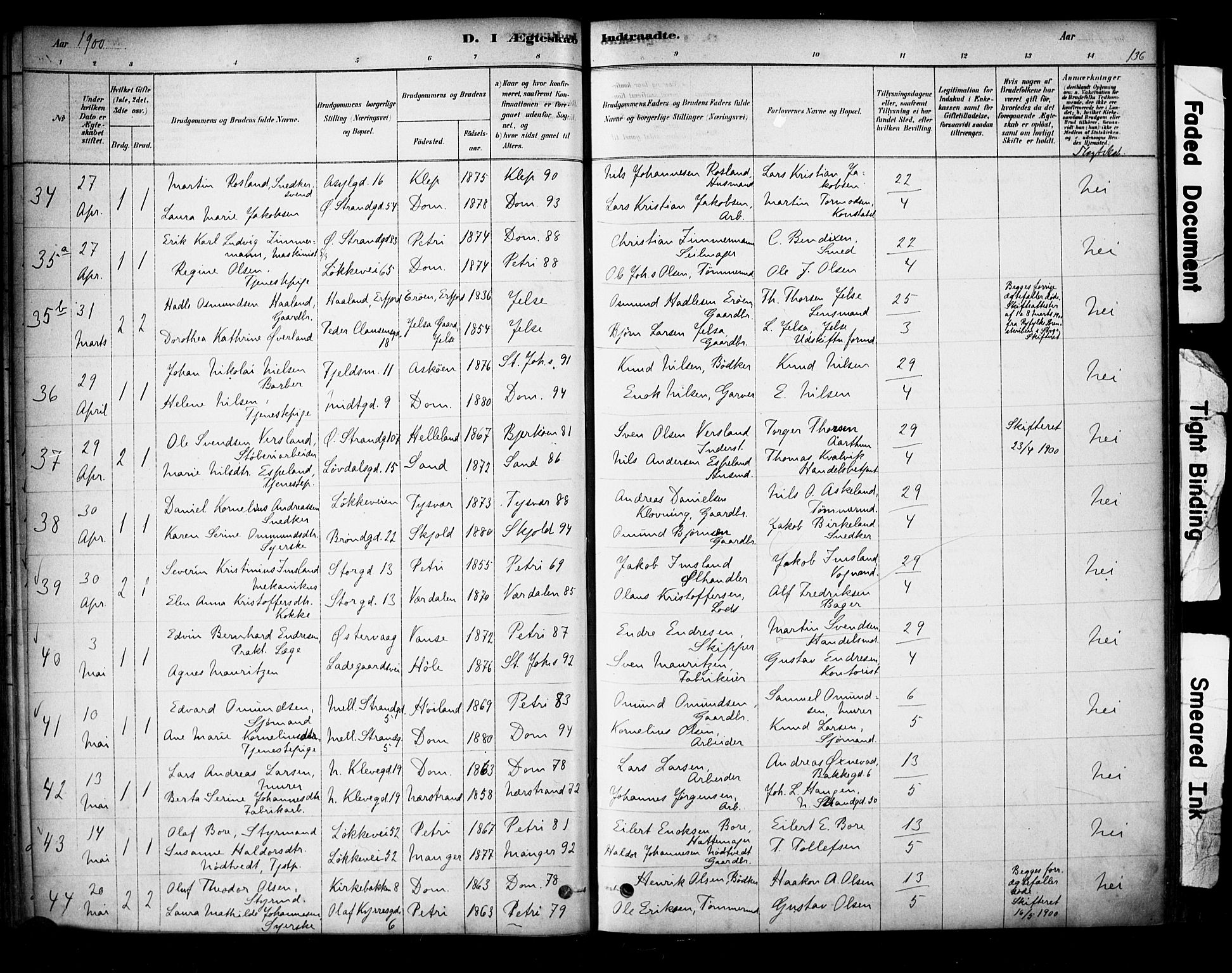 Domkirken sokneprestkontor, SAST/A-101812/001/30/30BA/L0029: Parish register (official) no. A 28, 1878-1904, p. 136