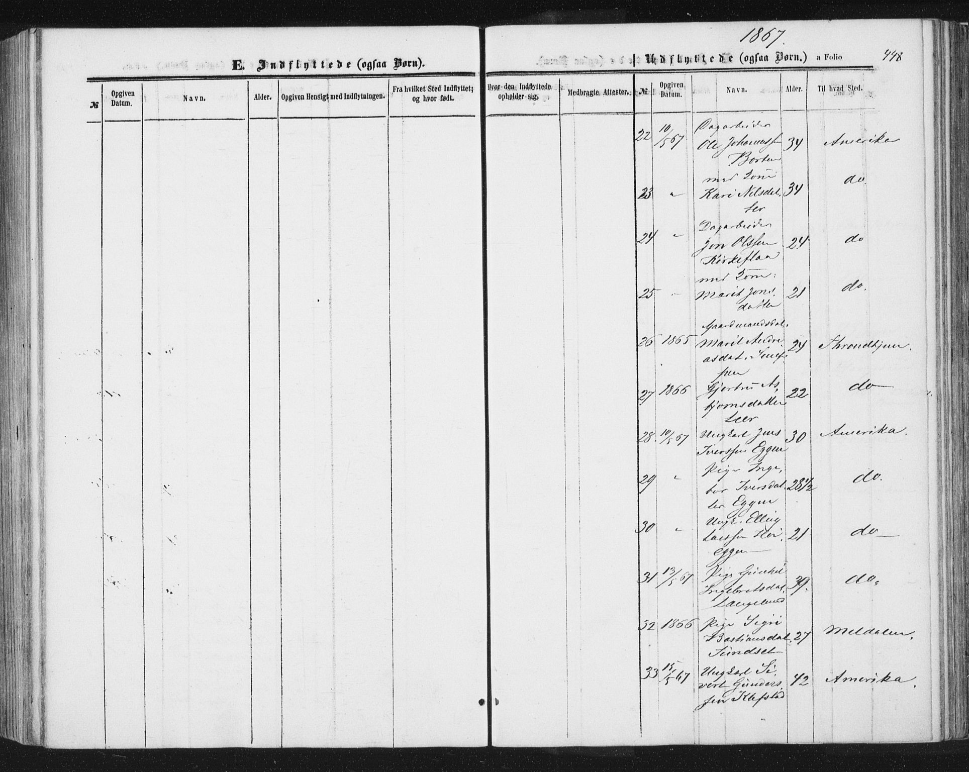 Ministerialprotokoller, klokkerbøker og fødselsregistre - Sør-Trøndelag, AV/SAT-A-1456/691/L1077: Parish register (official) no. 691A09, 1862-1873, p. 448