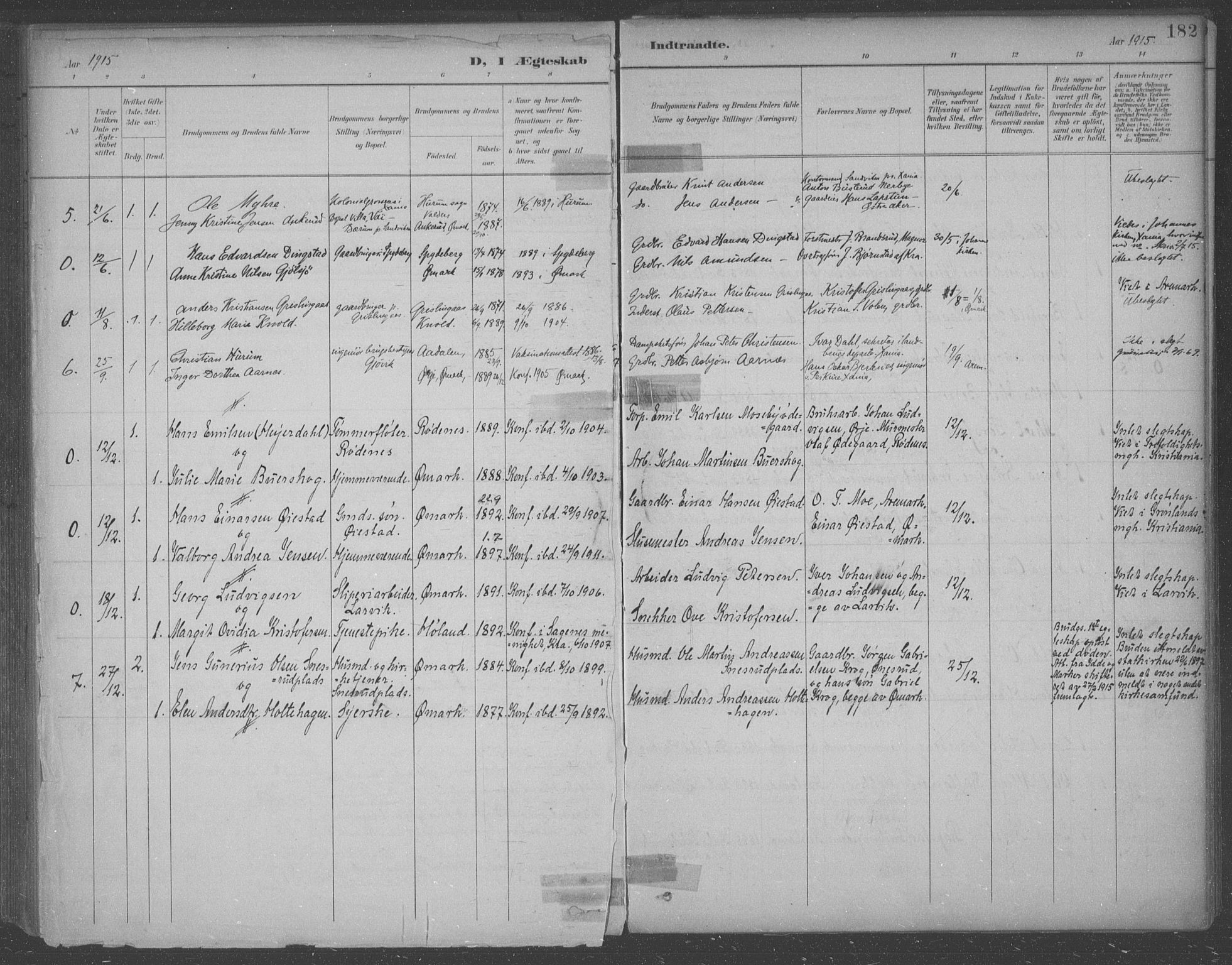 Aremark prestekontor Kirkebøker, AV/SAO-A-10899/F/Fb/L0005: Parish register (official) no. II 5, 1895-1919, p. 182